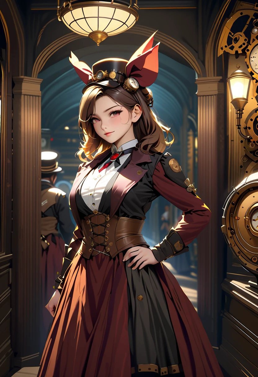 Beautiful woman in Steampunk inventor Outfit