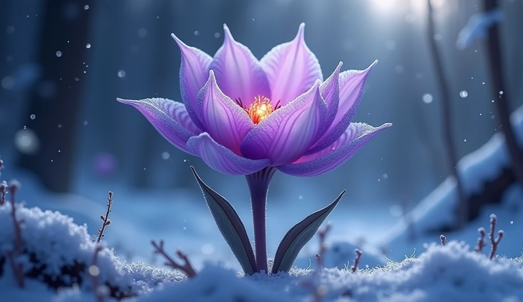 purple moonflower starting to blooming, raising her petals, in winter, magical, enchanting, charming, beautiful