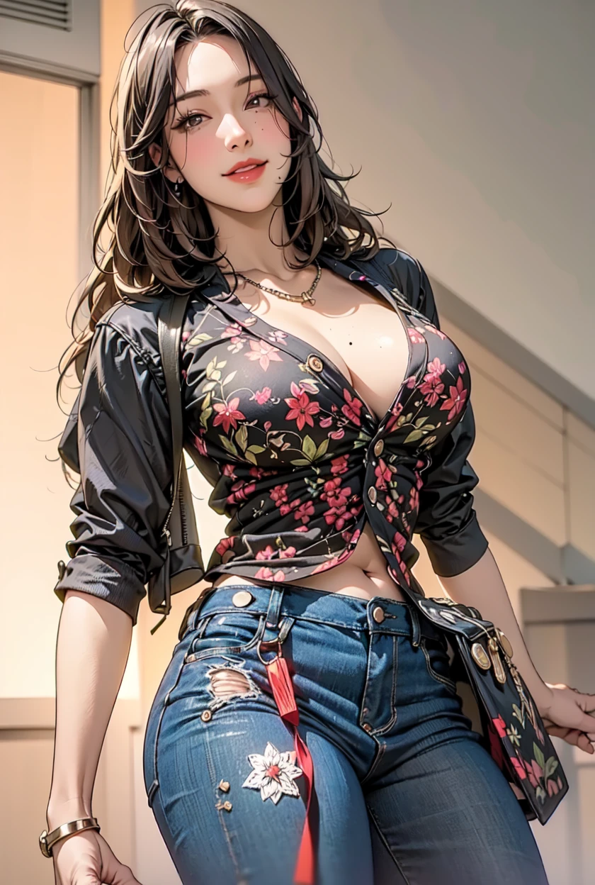 (((Realistic))),(((illustration))),(((a beauty girl))),(((Masterpiece))), (((Best quality))) ,(((1 Beautiful and meticulous handsome girl))), Energetic, der riese, gigantic cleavage breasts, cleavage,  Huge breasts, Outdoors, Curly hair, bouncy hair,Red lipstick, Beautiful detailed eyes, Dynamic Angle, Perfect body, Crop top, cut out, belt, Shorts, author：JeremyLipking, author：William Bouguereau, (by Alphonse Mucha:0.5) ,