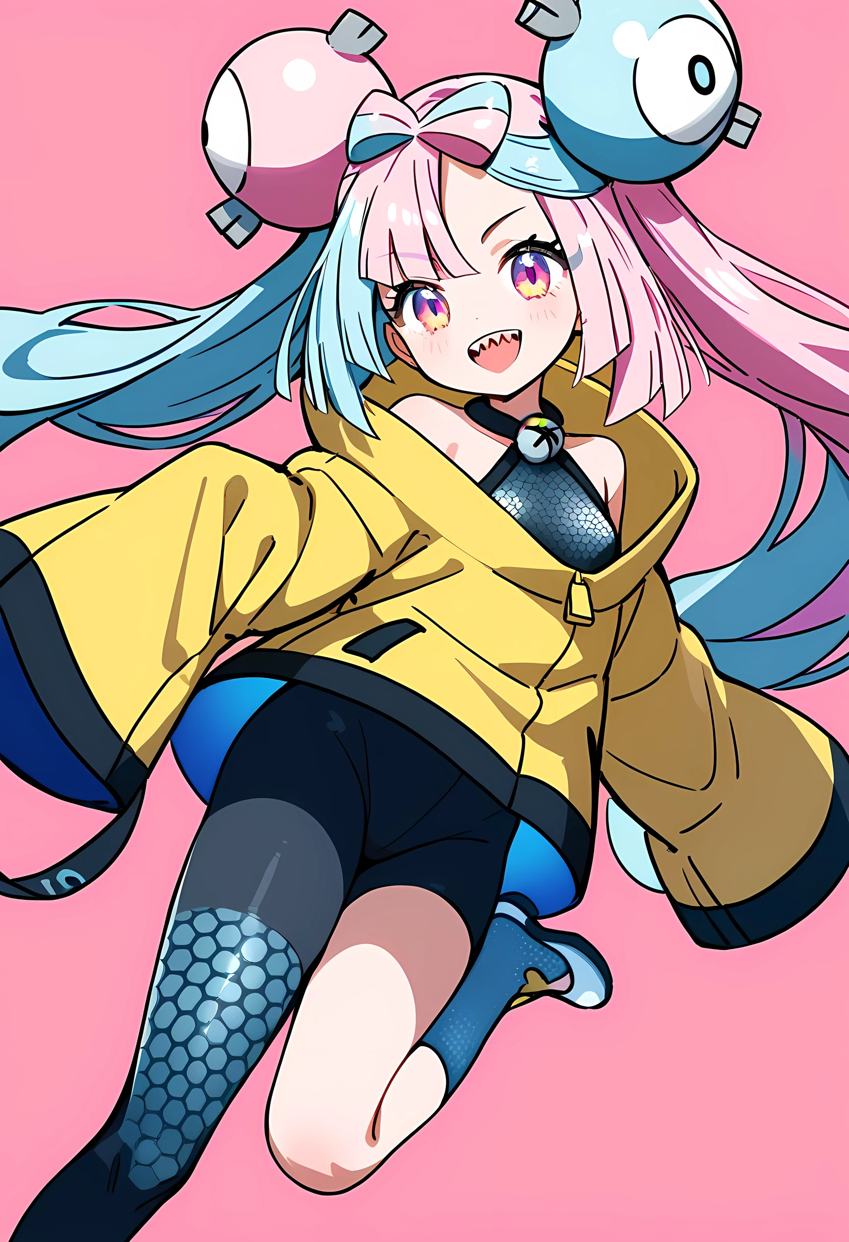 score_9, score_8_up ,score_7_up ,source_anime,source_comic,source_illust,(profile),pokemon iono,big smile,emotional evolution art,(cute jumping pose:1.2),blue hair, bow-shaped hair, character hair ornament, hair ornament, long hair, low-tied long hair, multicolored hair, pink hair, sharp teeth, split-color hair, twintails, two-tone hair, pink eyes,asymmetrical legwear, bell, bow-shaped hair, character hair ornament, hexagon print, oversized clothes, pantyhose, single leg pantyhose, split-color hair, jacket, yellow jacket,simple pink color background, Nostalgic Scenes,Your Memories ,(manga style),(sketch),(illustration),