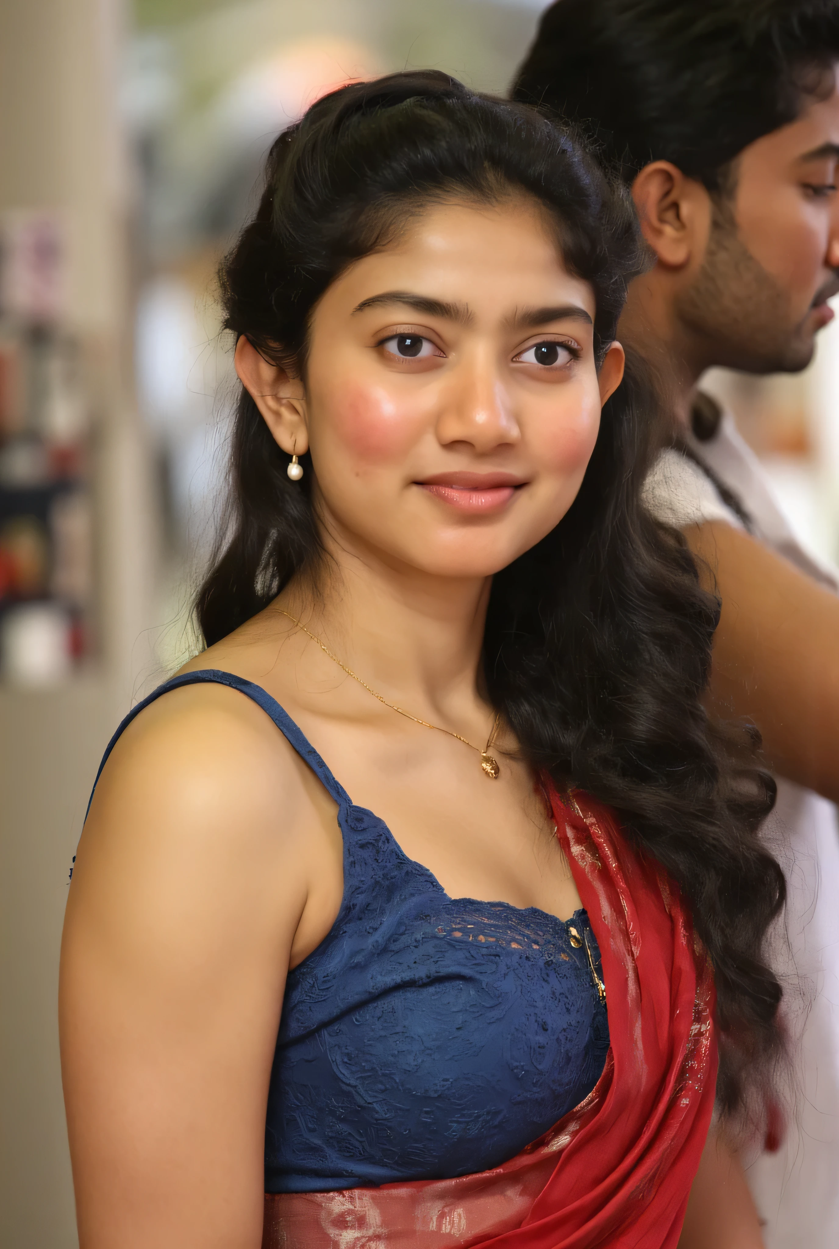  HD wallpaper 32k cinematic footage of a pretty and cute girl, with thick thighs and a slim, curvy waist,  double braids ,  wearing a bikini, lust,  seductively ,  smiling, ((low waist)), (((micro bikini))), (((standing next to a man ))),  (((close up)))