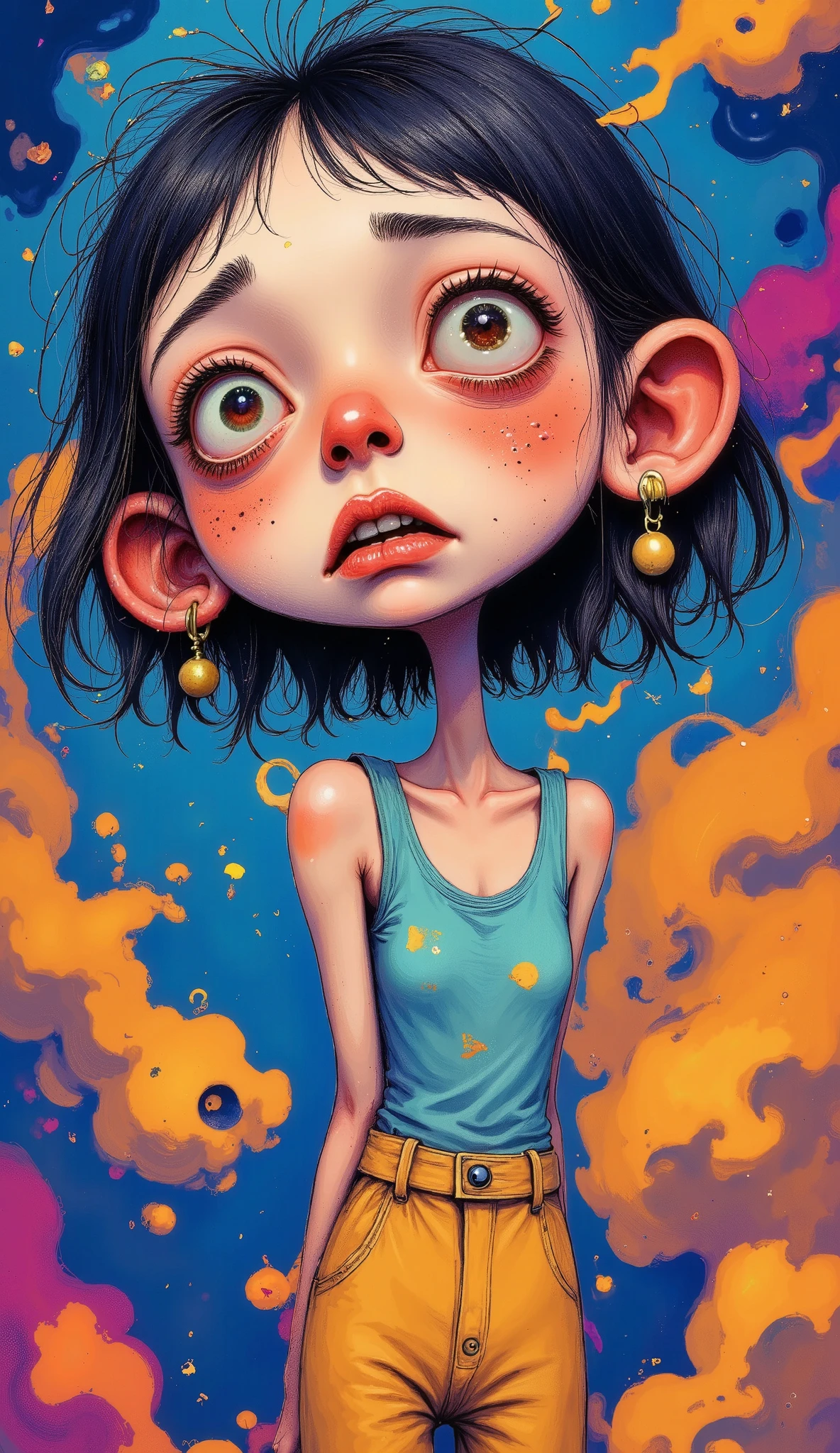  manga digital illustration style     :1.5, A manga boy:1.5 ,  sad,    desperation   ,     full body general plan   :1.51,     , seeds,   sharp focus , 8K,     high definition resolution   ,     line art illustration    ,  abstract vivid colors    :1.44,       The art of meat by Griffiths and Wadim Kashin  ,   olive green background   