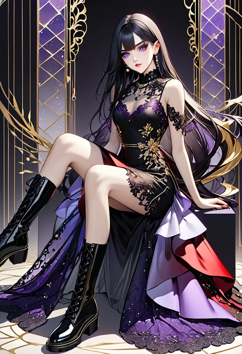 (Super detailed)),((illustration))，((masterpiece)),(((need))),((fine、Highest quality CG Unity 8K wallpapers，masterpiece），（（4K，masterpiece，best quality）），Black hair queen，Sexy，Golden Eyes，Lying in a coffin，Mature，Hair tied on both sides，Black and gold gauze robe，Gorgeous black cape，Black veil，Purple-white halo，Black and purple high heels，Wearing a crown on the head，Holding a knight&#39;s sword，pyramid，Emitting dim purple light，under deep sea，under deep sea的废墟，under deep sea排满棺材，Mysterious symbols