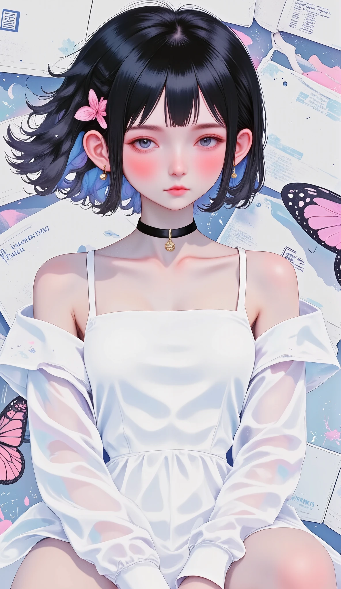 general plane , full body , Anatomically correct :1.5, realistic ic porcelain doll, butterfly trick , transparent white dress, mechanical fairy , mechanical members , (Gabriel Pacheco's style page ), Donmst34mpxl , ( envelopes,4k,8K, High resolution, masterpiece:1.2), ultra Detailed ,( realistic ,photo realistic ,fotor realistic a:1.37), intricate details ,Exquisite craftsmanship, stunning lighting , vibrant colors, fantasy dream , delicate features , porcelain skin,fascinating eyes, elegant pose , ethereal atmosphere