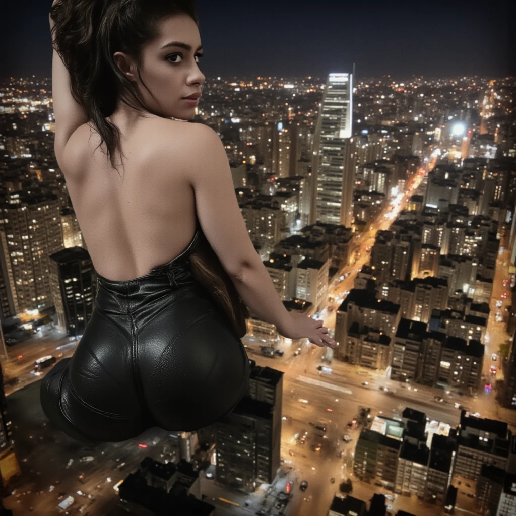 Giantess with huge ass and big tits, dominant giantess, giantess smiling, dominant smirk 