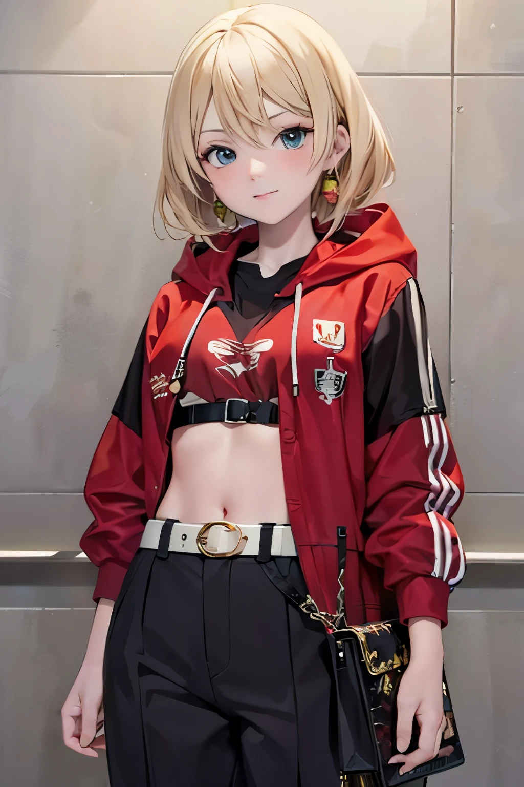 An anime-style game character of a girl who wears a red hood that covers her entire body.