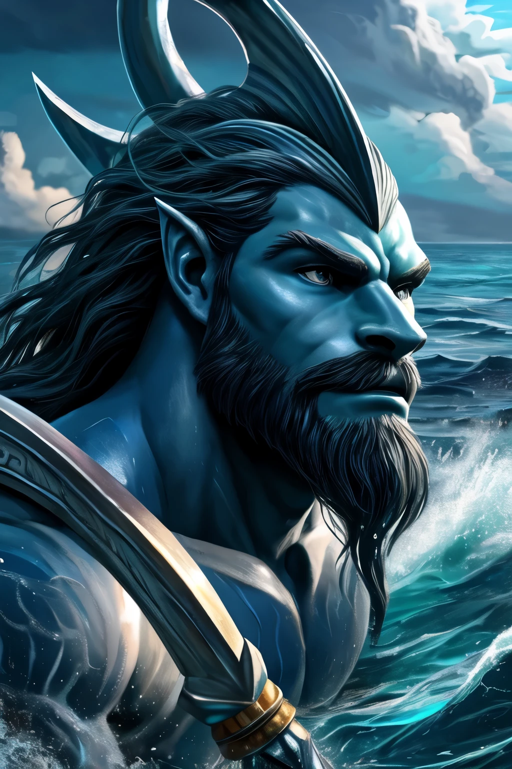 Satyr, fluid blue colors, nature environment, 8k quality, cinematic focus, vivid colors