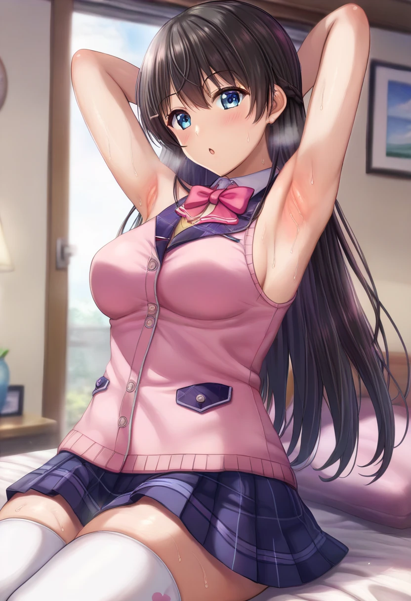 highest quality、Highest quality、Beautiful eyes、Very delicate and beautiful、Beautiful eyes、Pink Eyes、Soio、Soio、11-year-old girl、Japanese、、Chiquita、Noble、Primary school students、Black Hair、barefoot、、(Pink leotard))、(High leg)、Tiara on head、smile、Standing, facing forward、The background is the changing room