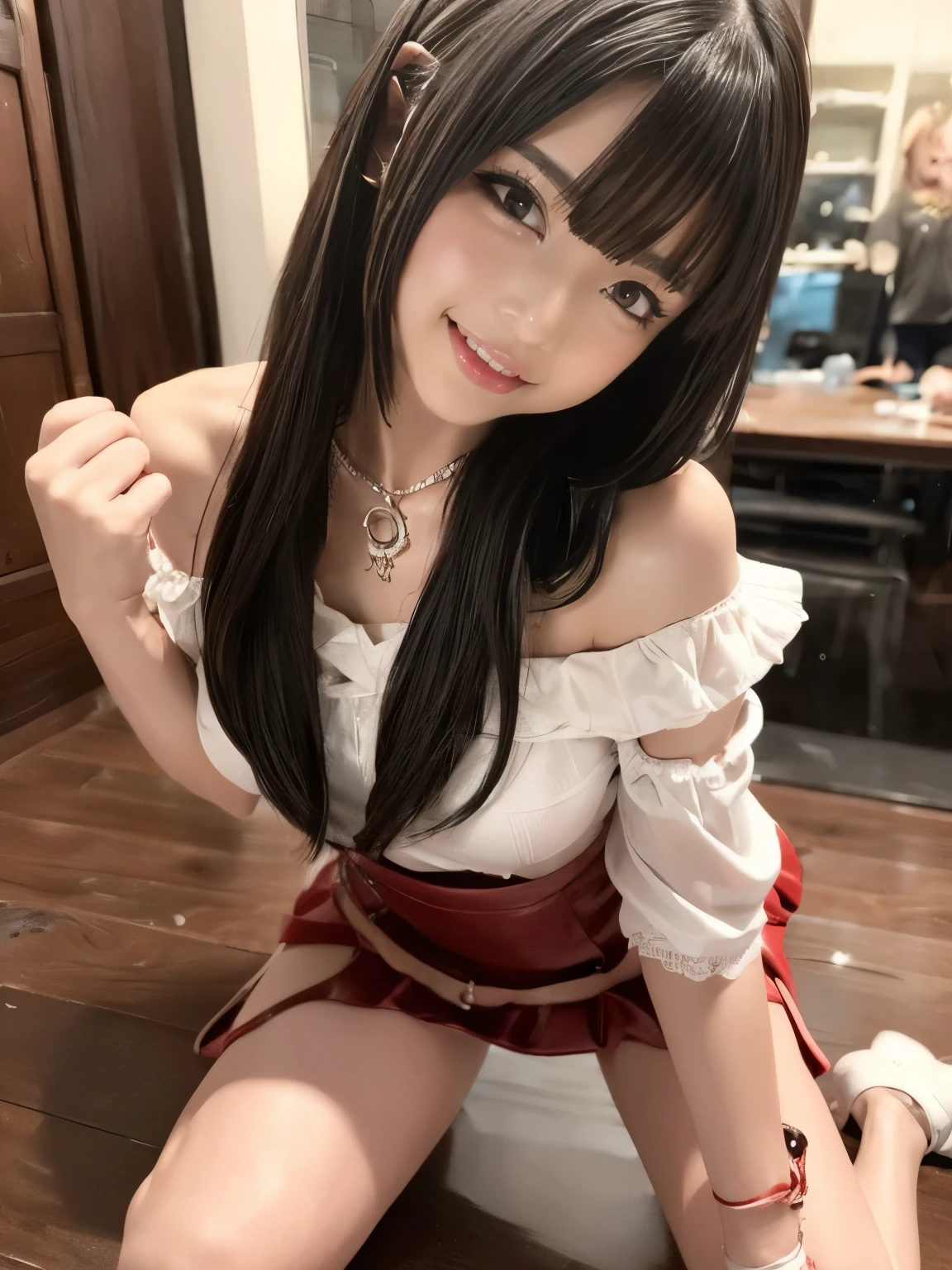 Masterpiece,  best quality ,  Ultra Details, shape,( One Girl), Beautiful Detailed Eyes , FF7, Aerith Gainsborough , Observe the audience, close, (Bust Emphasis), (With hands together:1.2), (the above:1.1), 茶colorの編み込みの髪,  small breastss, ( off the shoulder :1.1),  lace lingerie , 輝く緑colorの瞳,   tulle coat random pantyhose ,  long 茶colorの編み込みの髪, Sparkling Eyes,  mini skirt,  Ultra Details,  Sexy Body, ,   transparent panties ,  cameltoe,  small breasts, Round bottom, provocative look,  sexual expression,  lying in bed,  upskirt, Hold a private, Upward smiling face,  Obscene face ,  sexual expression,   Surprised Face ,  open mouth , balance,  cheeks turn red, Wet tongue,   with tongues sticking out of ,  looks up at the , Cigarette thread ,  radiating light coming out of the center of the background ,  drool,  kneeling on the floor , Kneeling over a man, naked man, Man lying on the floor , Sit up straight,  arching back ,  sweaty , hot,  running your fingers through your hair , Face of joy, beggar, UNDER THE SKIRT,  so embarrassing, Background color lights, color, leash,