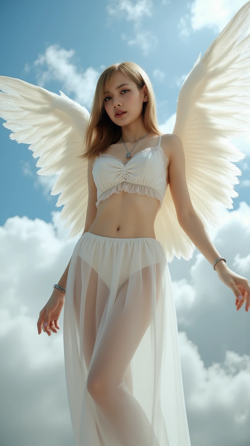 (Angel Da, Wings, circle, skyporn), (holy, divine, celestial), (Soft, blazing, Ethereal), (Pure white, Golden), (airy, Graceful, Elegant), (peaceful, Serene), (Heavenly Light, Radiant), (gentle wind), (harmony, Unity), (Magical, Enchanting)