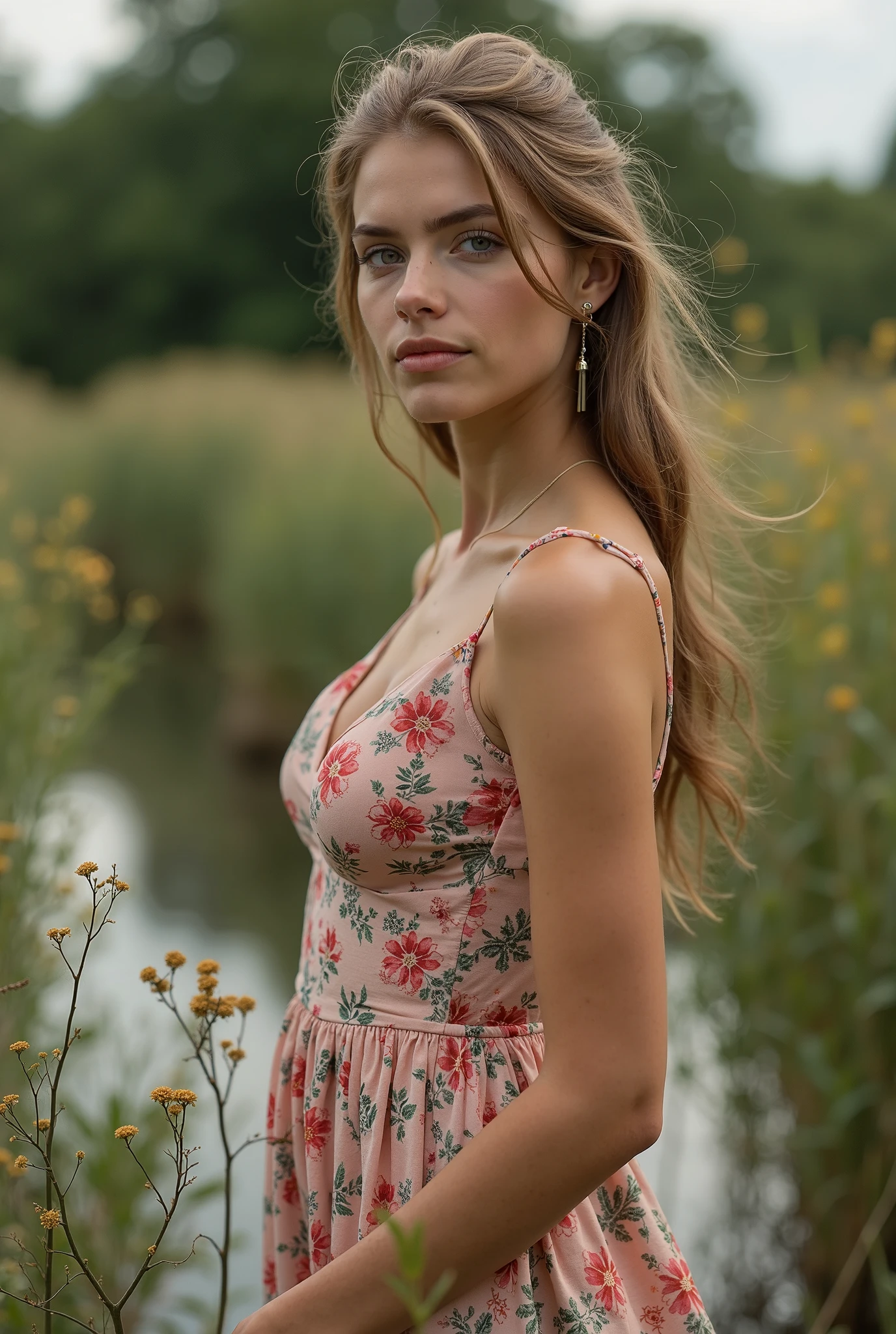 A beautiful european girl, wearing semi-transparent dress, medieval dress, biting a red apple, in the garden near an apple tree, red apples. She is 24 years old, has brown hair and blue eyes. Her cloth is stylish and her overall appearance is stunning. The girl's face is extremely detailed with beautifully detailed lips. Her skin is anatomically correct with realistic textures. The image should have super high details and be of the best quality, with a resolution of 8K. The final result should be a masterpiece, showcasing the girl's beauty and the vibrant atmosphere of the garden