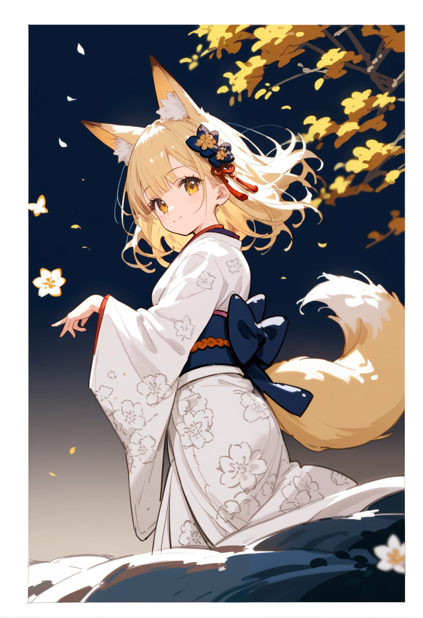 score_9, score_8_up ,score_7_up ,source_anime,source_comic,source_illust,(fullbody),sideview,blonde medium hair,golden eyes,fox ear,japanese floral beautiful design kimono,cute model pose,Japanese landscape design in the old days, ,(manga style),(sketch),(illustration),