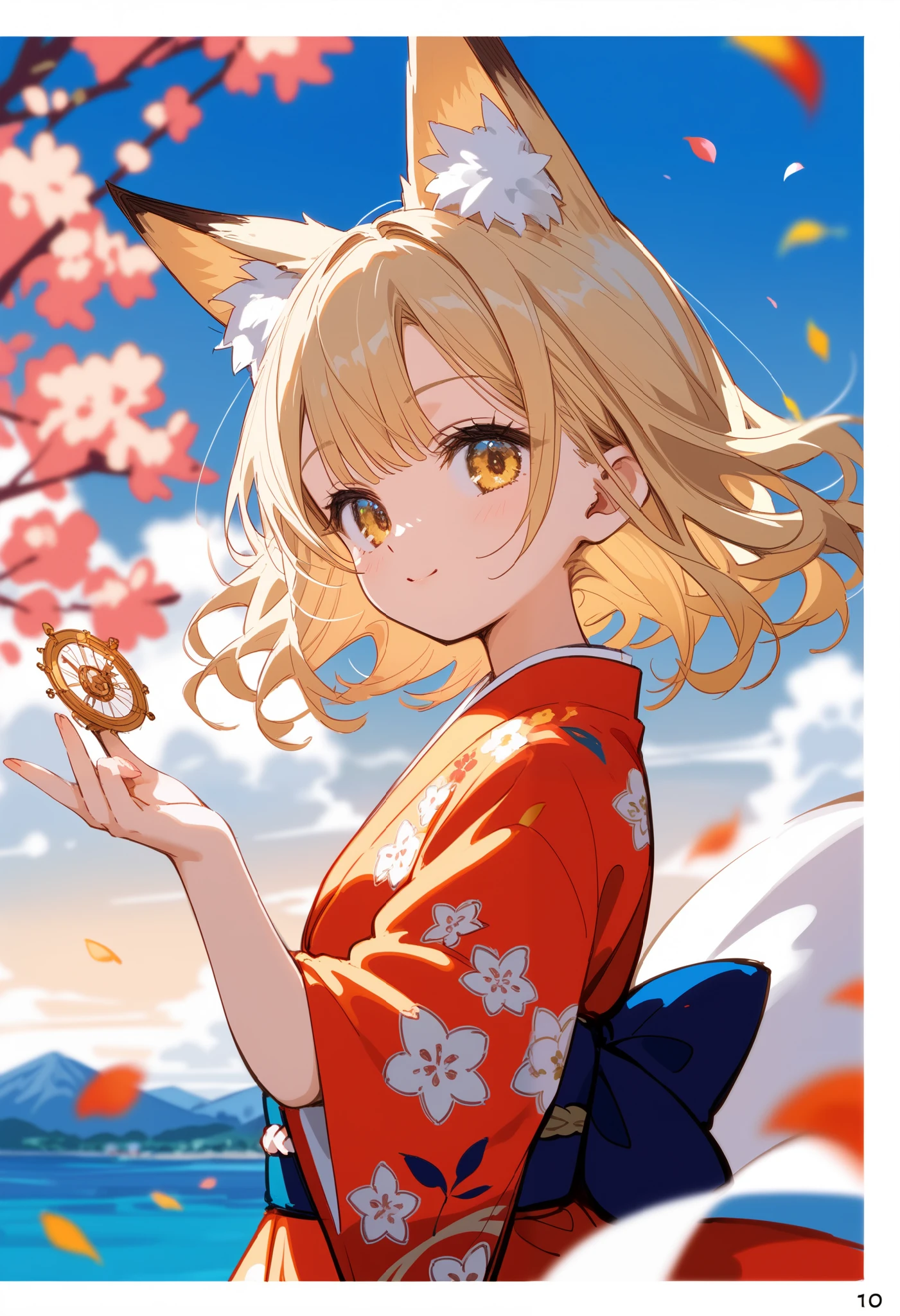 score_9, score_8_up ,score_7_up ,source_anime,source_comic,source_illust,sideview,blonde medium hair,golden eyes,fox ear,japanese floral beautiful colorful design kimono,cute model pose,Japanese landscape design in the old days,grafittie ,kaleidoscope, spiritual,(manga style),(sketch),(illustration),