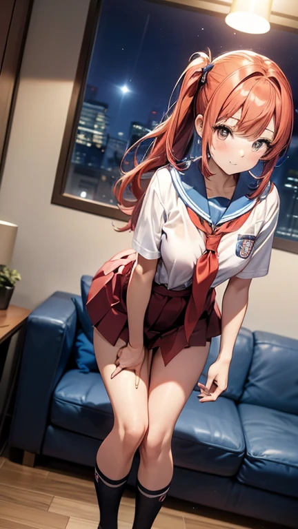 One girl, Maki Nishikino, poses in her bedroom, changing out of her partially undressed Otonokizaka uniform. BREAK (masterpiece, top quality, high resolution, super detailed, (super detailed skin: 1.3), (super detailed hair: 1.3), (perfect anatomy: 1.5), (perfect anatomy: 1.5), (beautiful eyes, 5 fingers: 1.3), (highly detailed face and skin texture: 1.3), (crisp details), {background blur: 1.3}, (perfect lighting), high resolution CG, Unity 8k wallpaper, official art, (full body composition: 1.22), (character focus: 1.22), (blush: 1.22), (upward glance: 1.22), 3D rendering, conceptual art, sharp sketch, id_maki_nishikino