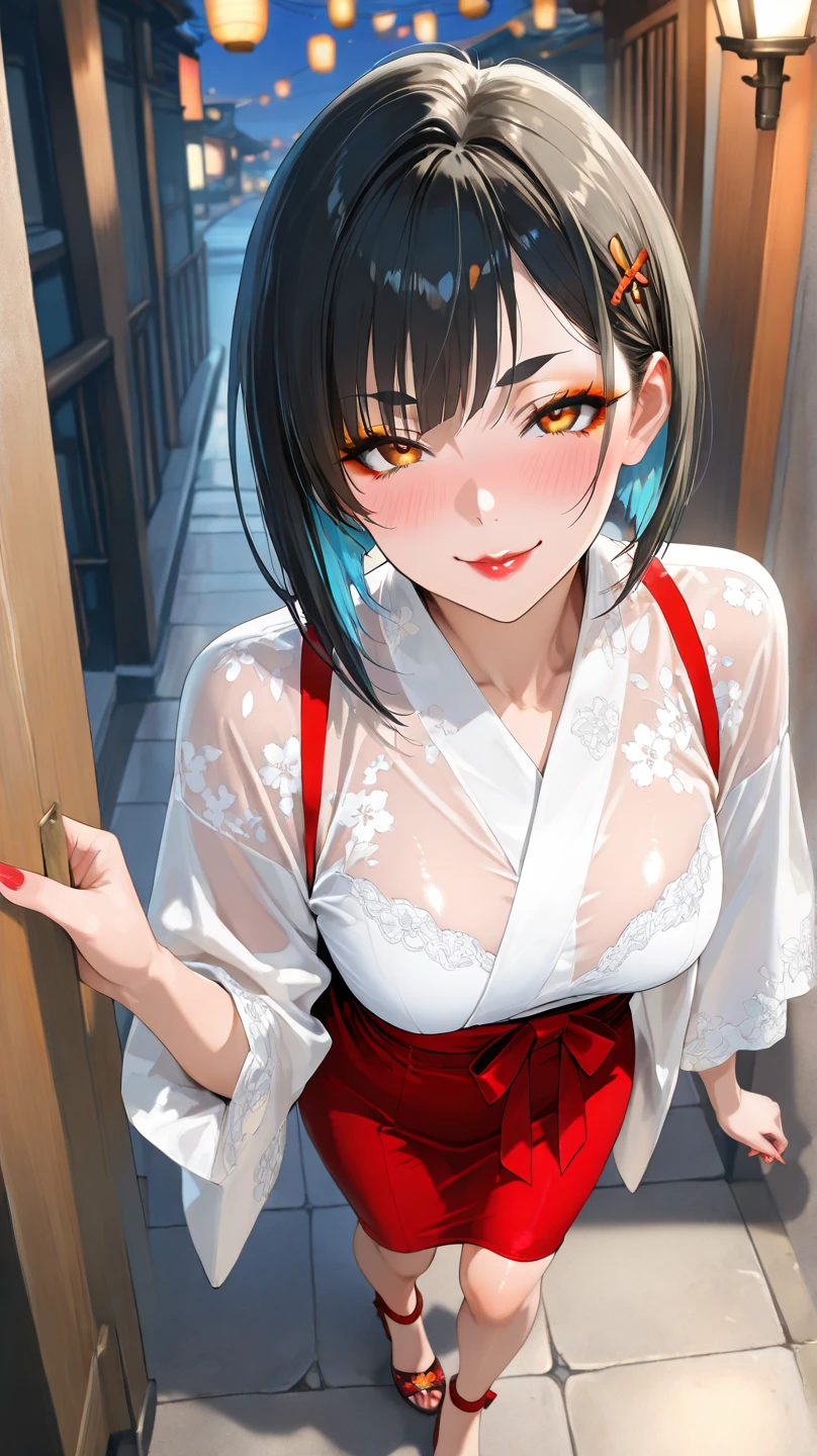 　Beautiful girl in long-sleeved Chinese dress(1 person)  Exposing the nipples