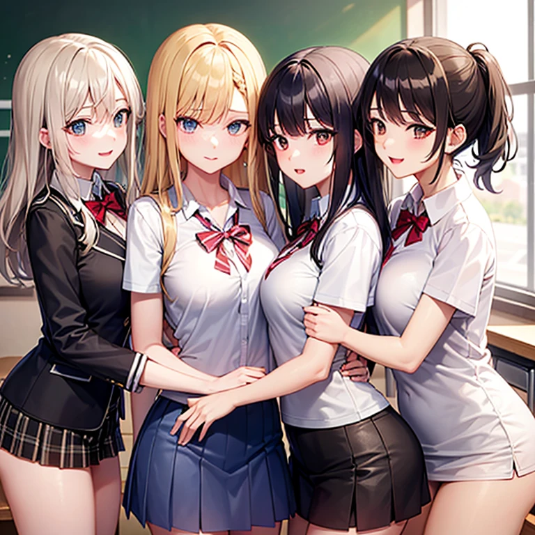 School、White shirt、Black Skirt、School、multiple、graduate School、ponytail、Harem