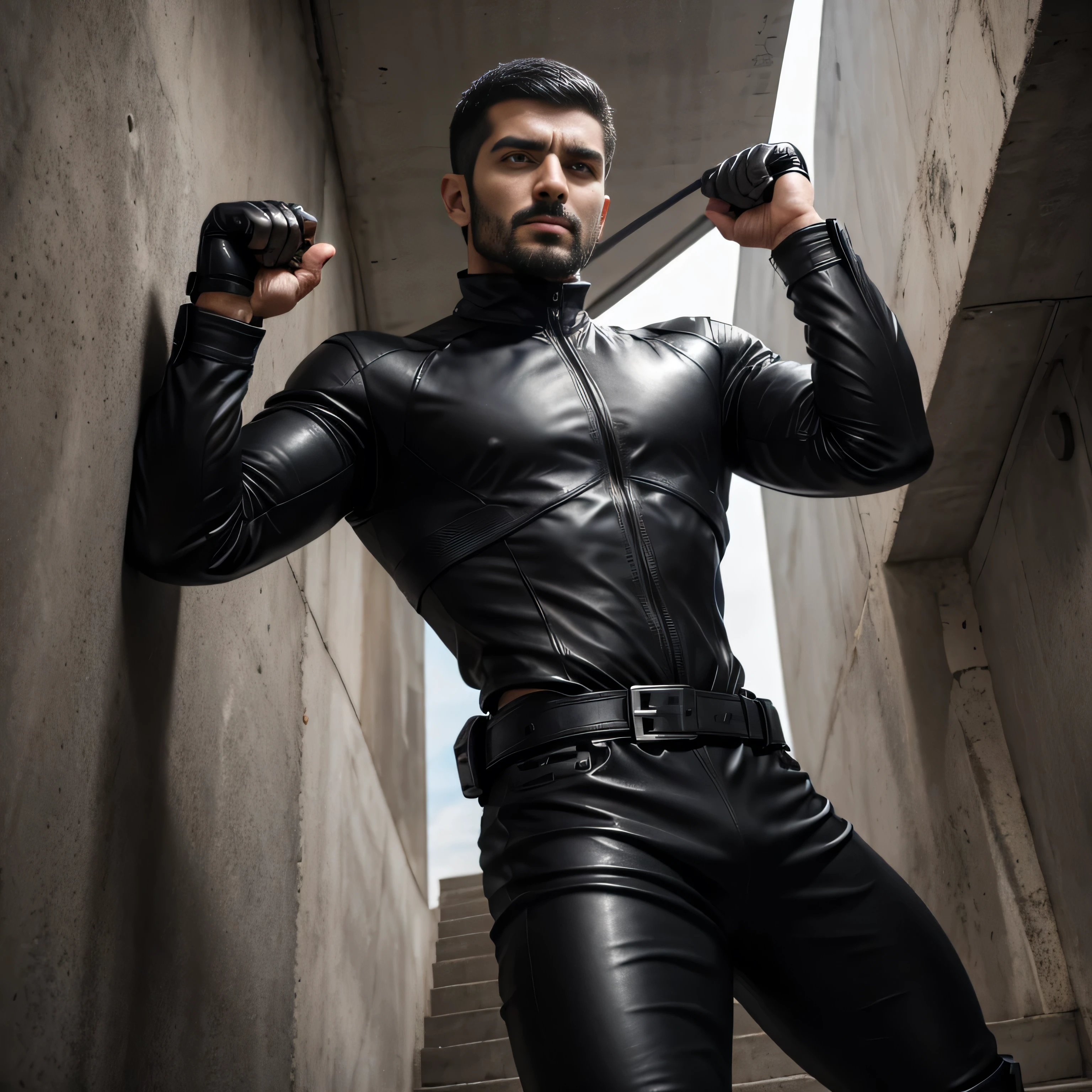 Homem louro, tatuado, musculoso, in black leather pants, lindo, olhos azuis, sensual.