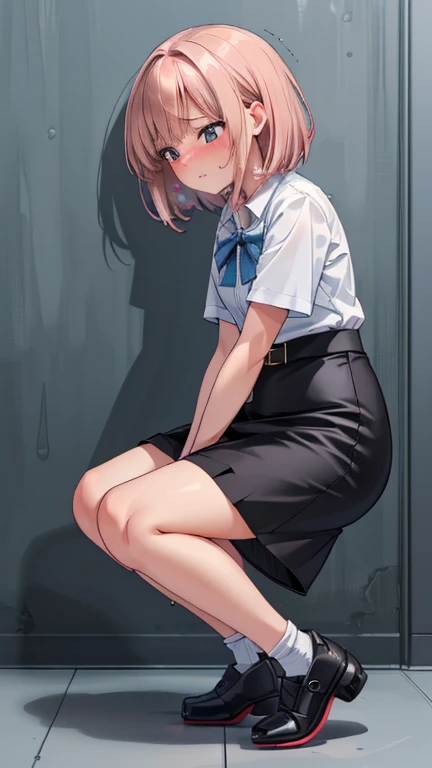 (Very detailed, highest quality, anatomically perfect body:2), (1 girl, Peeしたい, Pee, Pee self, An urgent need to go to the toilet, Peeしたい, Peeしたい, Pee, Pee self:1.1), (A girl and another girl waiting in line at a public toilet:1.4), (White Hair,Fox Ears,short hair:1.3), (Peeしたい, Hold the crotch, Knees together and feet apart, put your hand between your legs:1.6), (Leaning forward:1.4), (Erotic body twists 1.2), (The pupils constrict:1.2), (blush:2), (Embarrassment:1.4), (Sweat flies:1.4), (shortness of breath:1.3), (Confused, avert your eyes:1.5), (teeth), (The girl can&#39;t stand up straight:1.2), (Shiny skin), (From the side, From below)