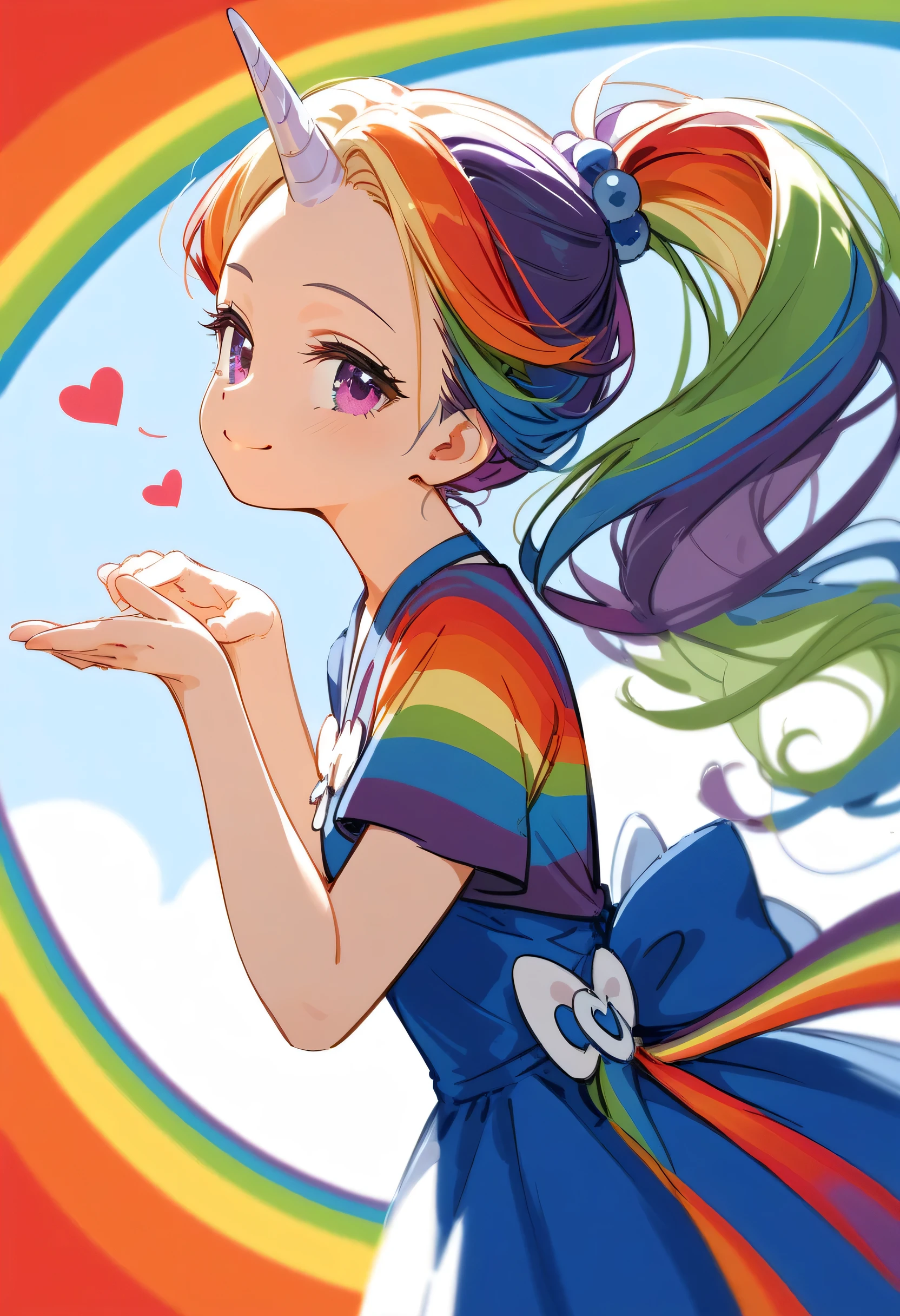 score_9, score_8_up,score_7_up,source_anime,source_comic,source_illust,((sideview+)),(looking away),solo,fullbody:0.8,rainbow ponytail,unicorn horn forehead,rainbow sexy long dress,cheek smile,kissing viewer,cute pose, rainbow universe background image,happy world,closed up fece,(manga style),(sketch),(illustration),