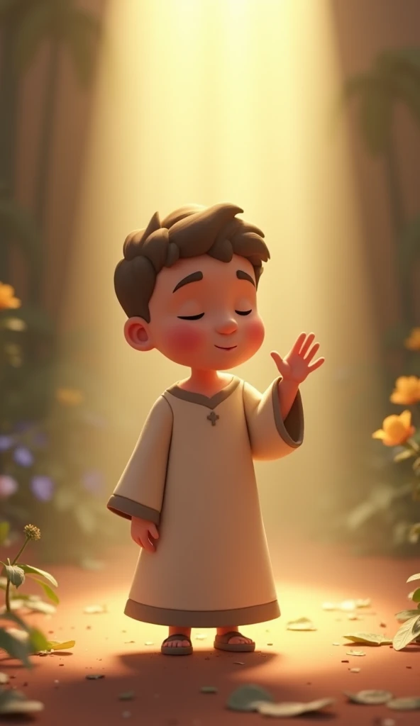 Image of a boy judo champion, usando kimono branco com uma faixa amarela, holding a gold medal and a trophy in Pixar format, He's the little one, He's the class leader, He's outgoing, Playful and gets up for a lot of things, cabelo curto cor castanho,  cor dos olhos castanhos