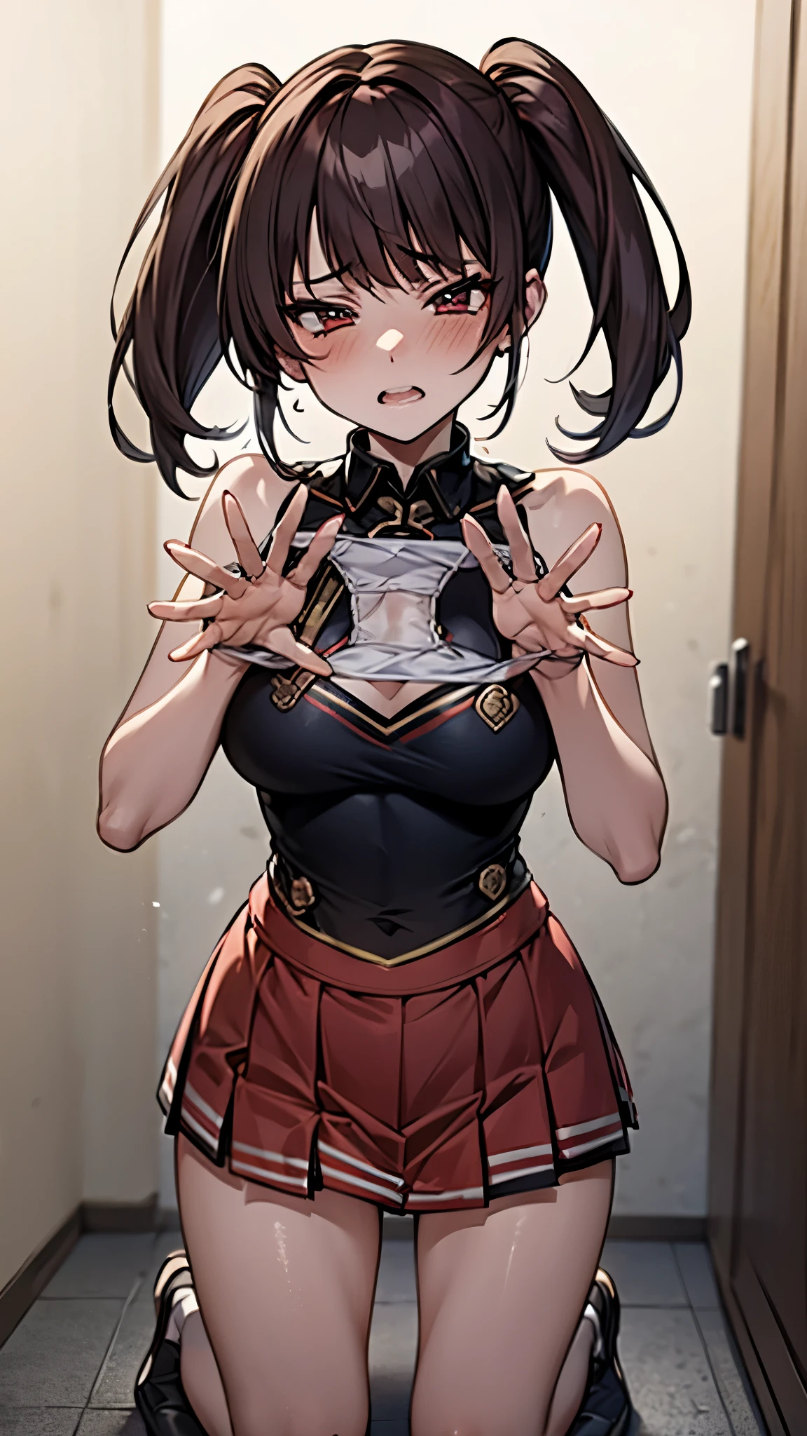 1080P,16K,ACCURATE,ANATOMICALLY CORRECT,BEST QUALITY,HD,HIGH QUALITY,HIGHRES,ASTERPIECE,RETINA,SUPER DETAIL,TEXTUREDSKIN,UHD,
basement,cheerleader,close legs,Kneeling,((peeing)),((girl trembling with sexual climax)),Presenting Panties,twin tail,Heart-shaped hole in the chest