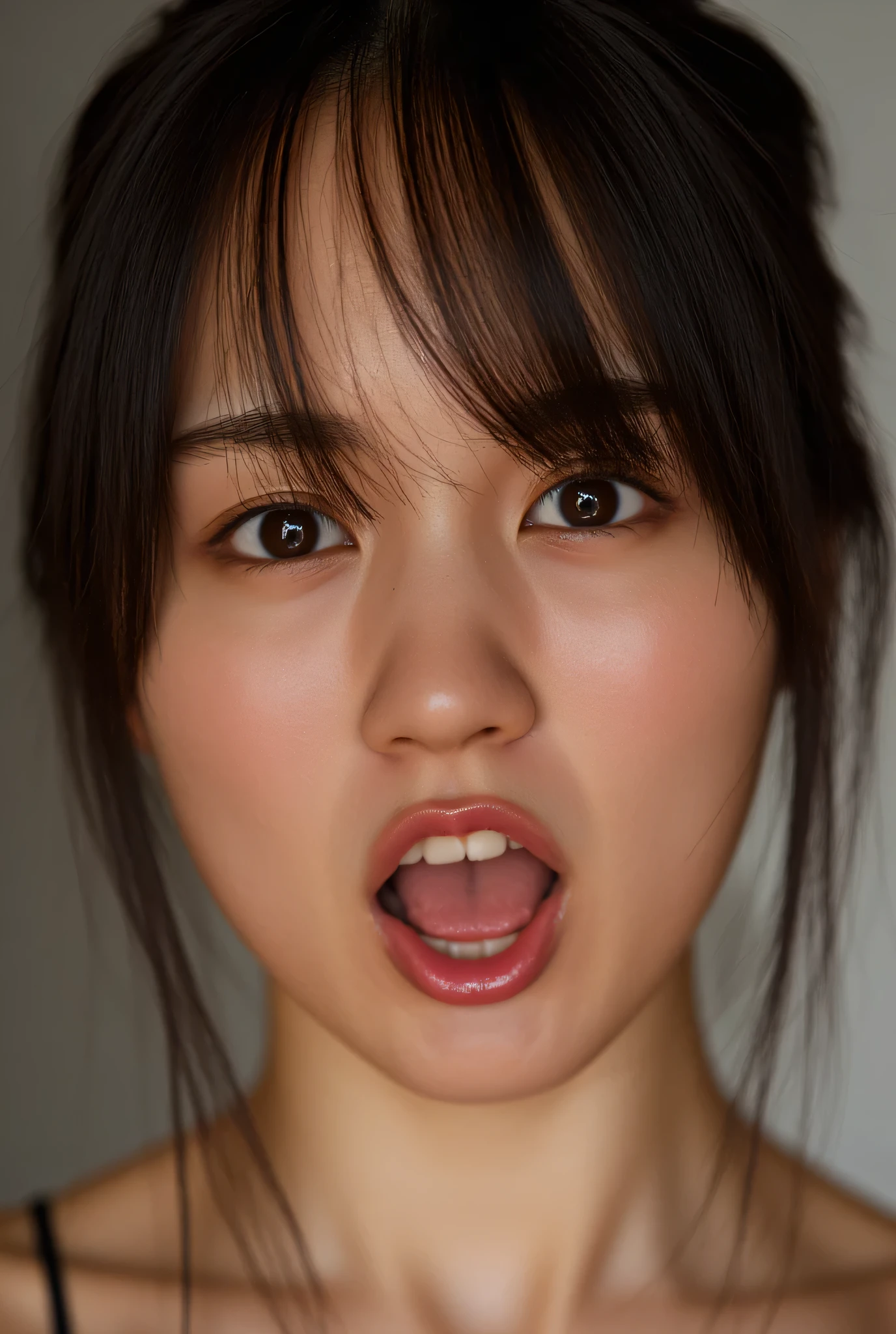 (( Top Quality)), ((Masterpiece)), ( Details), first-person view, 1 girl, sexy,( Bring Your Face Closer ),(( Open your mouth wide and show me the inside of it)),((Completely naked)),