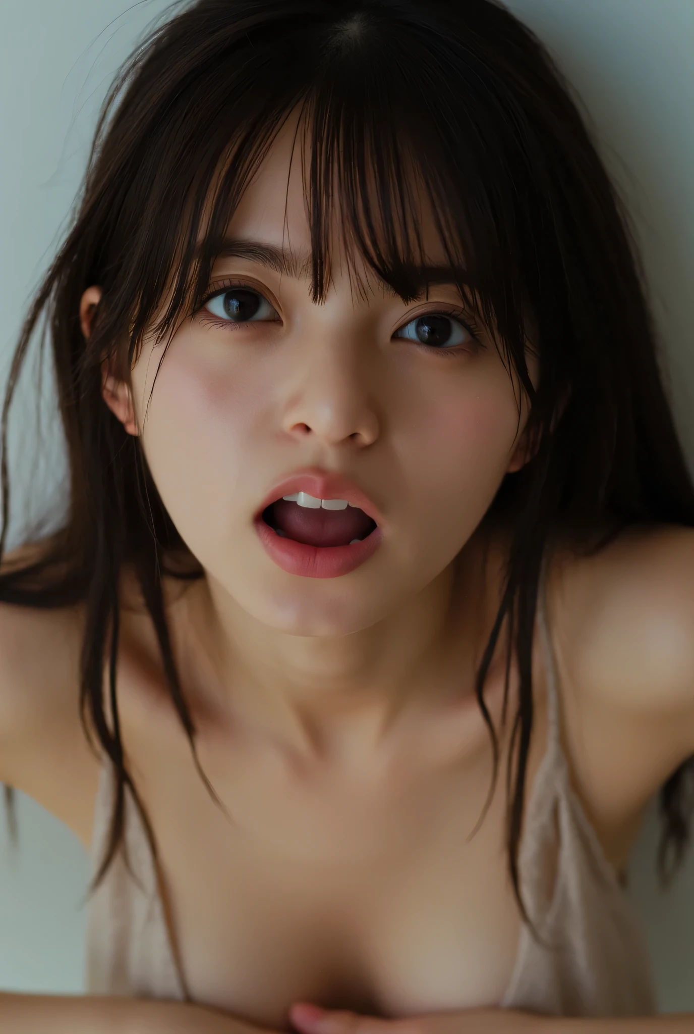(( Top Quality)), ((Masterpiece)), ( Details), first-person view, 1 girl, sexy,( Bring Your Face Closer ),(( Open your mouth wide and show me the inside of it)),((Completely naked)),
