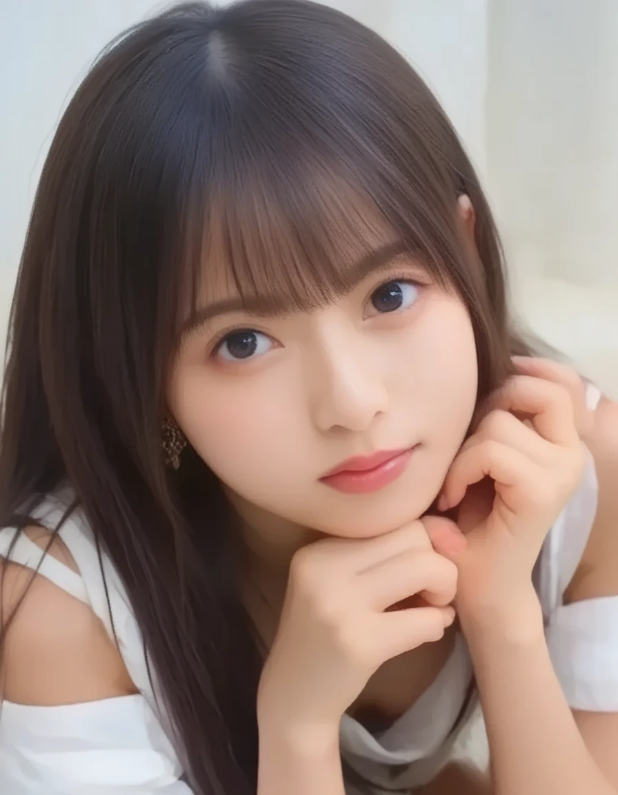 Score_9, Score_8_up, Score_7_up, Top quality, Masterpiece,Realistic eyes, Small
Chic gal from 2010s Japanese gyaru magazine, dark brown hair, defined dark eyebrows, tanned brown skin, crawling on her knees, (on her front:1.3), (on her knees:1.3)