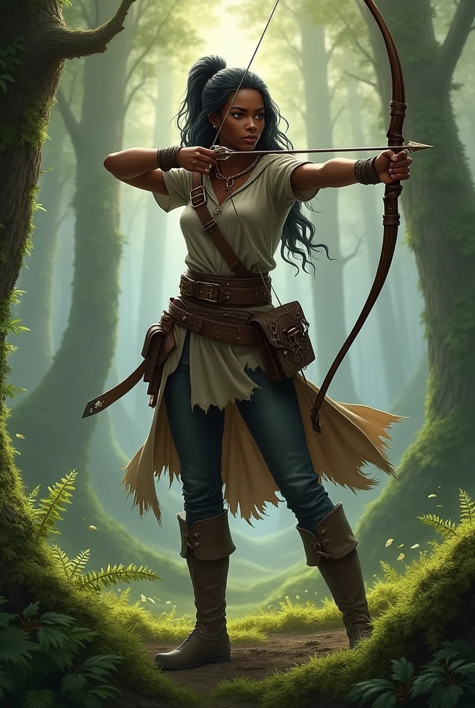 A adventurer woman (yuna, muscular, lean, sweaty, big butt, sexy explorer outfit) is using a machete to clear a path through a dense alien forest, tentacle vines reach from trees, she is carving a trail to an eldritch spire, 3 moons hang in the starry sky each a different color
