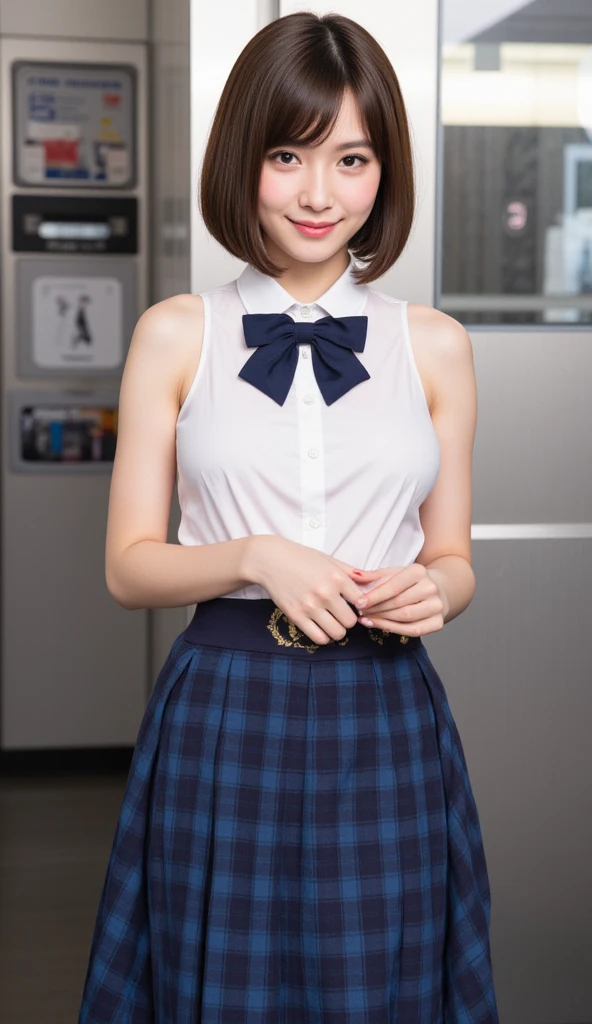 (masterpiece:1.2, highest quality), (realistic, photorealistic:1.4), beautiful illustrations, (natural side lighting, movie lighting), Depth of written boundary,
looking at the viewer, Front view, 1 girl, japanese, high school girl, , perfect face, Cute symmetrical face, shiny skin, open legs,
(long hair:1.7,blonde), asymmetrical bangs, Big eyes, droopy eyes, long eyelashes chest), thin,
beautiful hair, beautiful face, fine and beautiful eyes, beautiful clavicle, beautiful body, beautiful breasts, beautiful thighs, beautiful feet, beautiful fingers,
((fine fabric texture, red knit vest, short sleeve white collar shirt, red pleated skirt, red bow tie)),
(beautiful scenery), evening, (Inside the flower shop), Are standing, (smile, Upper grade, open your mouth), (((skirt lift, white panties, genitals visible))), full body shot, dark blue socks, sexy face,
