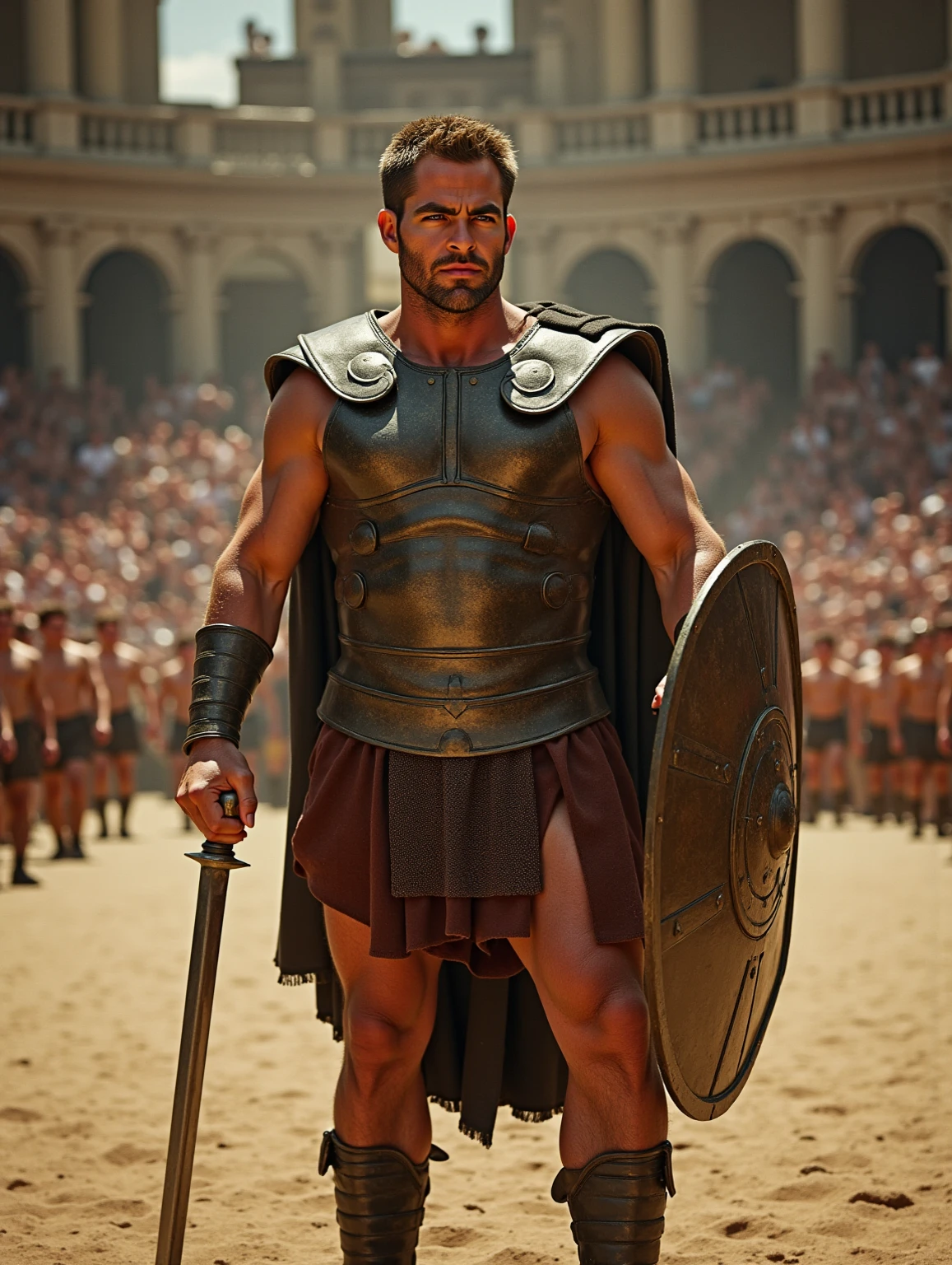 Cinematic style, Create a detailed image of the annual Spartan event, featuring a massive arena where the best Spartan warriors and the bravest Helot slaves prepare to battle to the death, background dark, hyper realistic, ultra detailed hyper realistic, photorealistic, Studio Lighting, reflections, dynamic pose, Cinematic, Color Grading, Photography, Shot on 50mm lens, Ultra-Wide Angle, Depth of Field, hyper-detailed, beautifully color, 8k