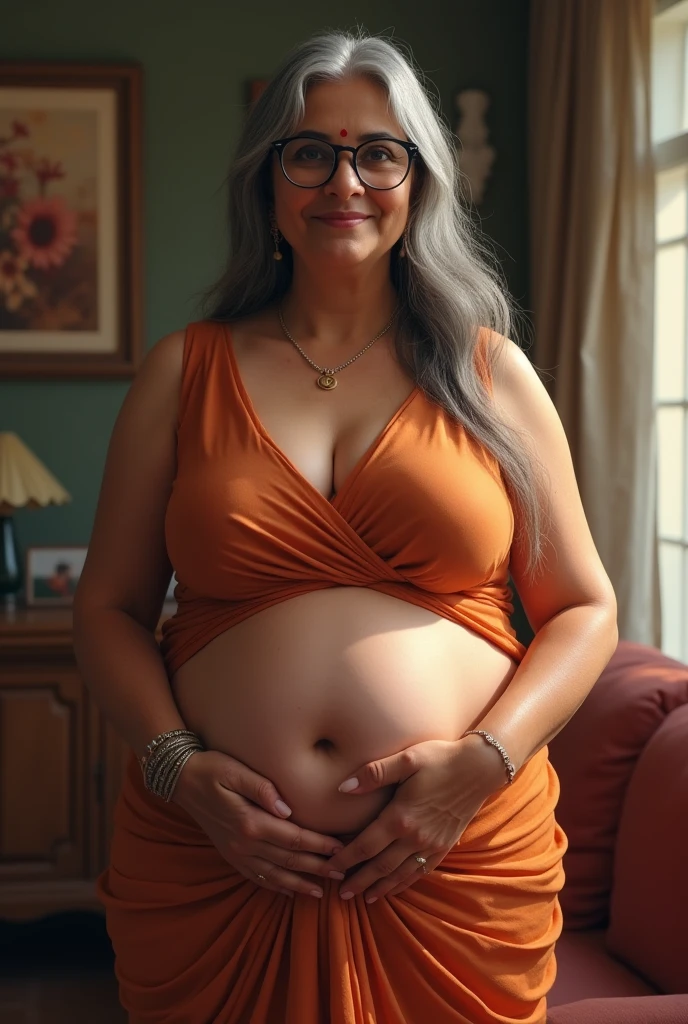 ((best quality)), ((masterpiece)), (detailed), 60 years Old, black Indonesia mature woman, pregnant hands behind in the outdoor