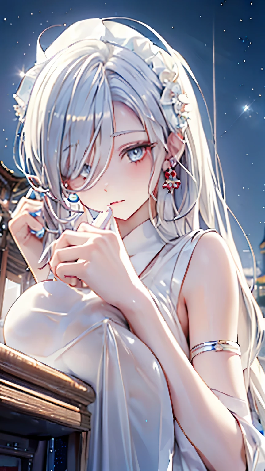 masterpiece, coffee, cafe owner,white hair girl,pale diamond eyes, starry eyes, pale eyes, myth, fantasy, magic, mana, in tower, beautyful , cafe background, masterpiece ,nice post, boss, queen personality