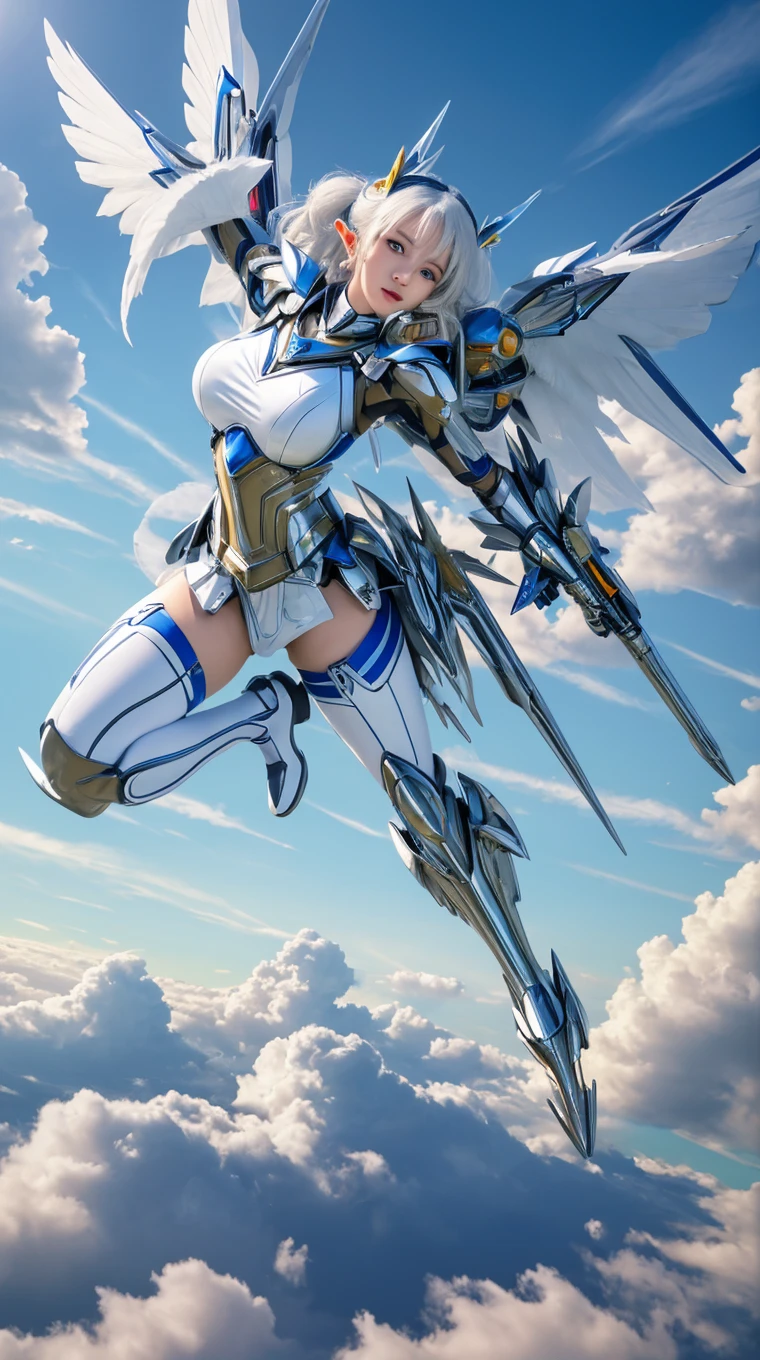 quality, detailed, The girl is the ultimate weapon,The girl is a cyborg,the girl has the Youna flight wings with jet unit from Mobile Suit Gundam attached to the girl's back, The girl attacks her enemies by spraying  from the tips of her breasts,