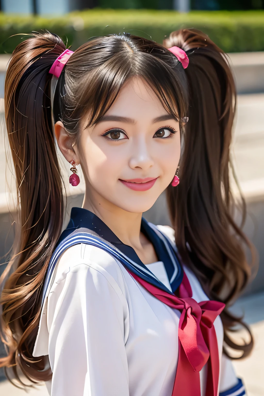 1 Girl, best quality , Masterpiece, high resolution, high detail, HIGH DEFINITION MODEL , retina, ((Bang bang :1.3)),(( Twins' hair grows below the waist and is abnormally long , twin tails that extend below her waist))( twin tails:1.2), tea hair, Big Breasts :1.5, earrings, Heavy makeup, happy/joy,Shooting in a shopping district
Touch , Taken with waist up ,( she's 18)( high school girl)(She has the face of a perfect 3rd high school girl)(The perfect high school girl uniform is a sailor suit)ribbon, close-up, smile,