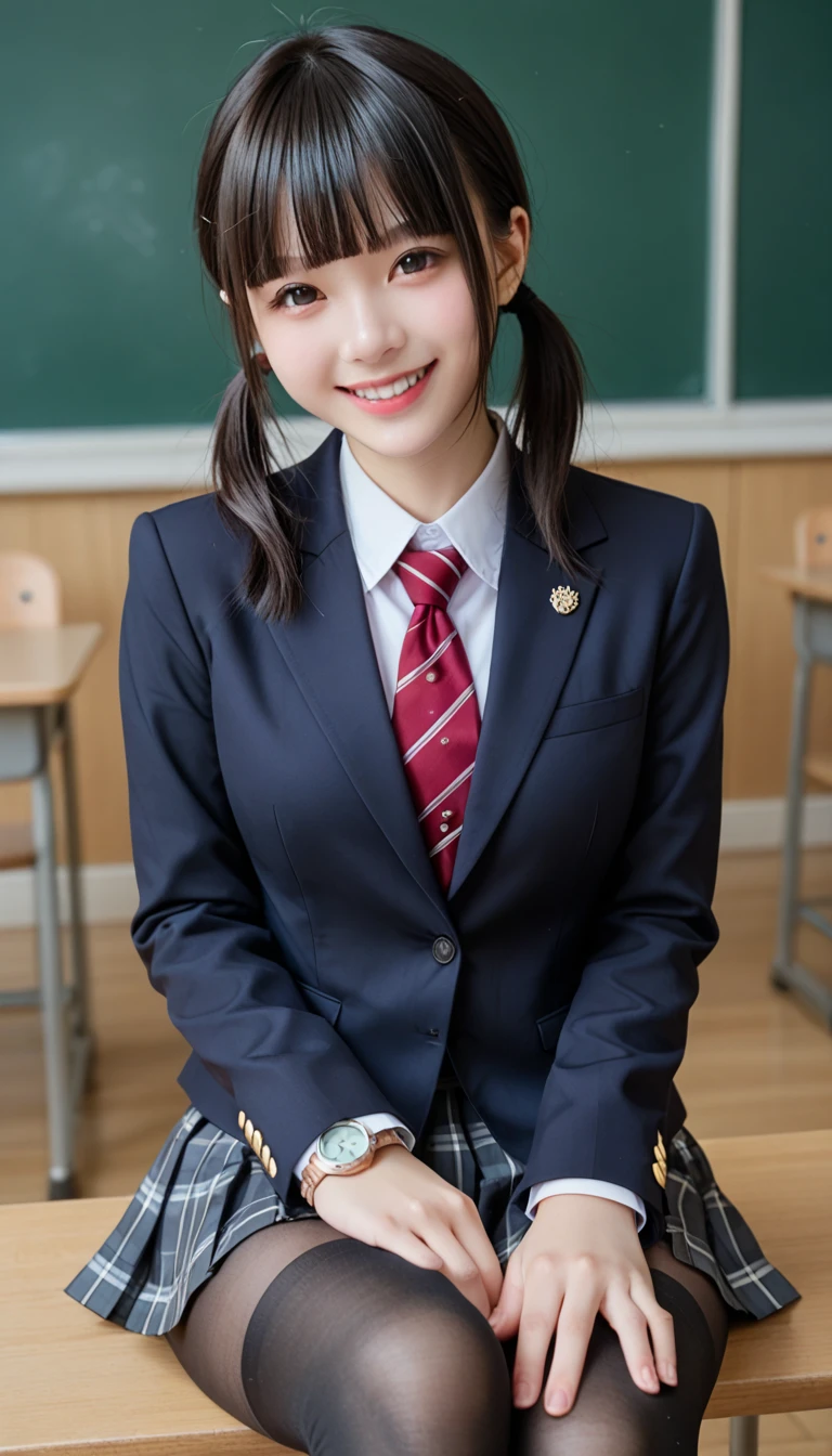 (top-quality,8K picture quality,​masterpiece:1.3),(超A high resolution,Photorealsitic:1.4,Raw photography),(ultra-detailliert,Caustics,Detailed background),(Ultra-realistic capture,Beautifully detailed skin,perfect anatomia),at the sunset,Sunset sky,school buildings,school ground,18year old,kawaii,Single eyelid,Black hair long hair,School Blazer Uniform,Looking at the camera,A smile,Bust-up shot,natural soft light
