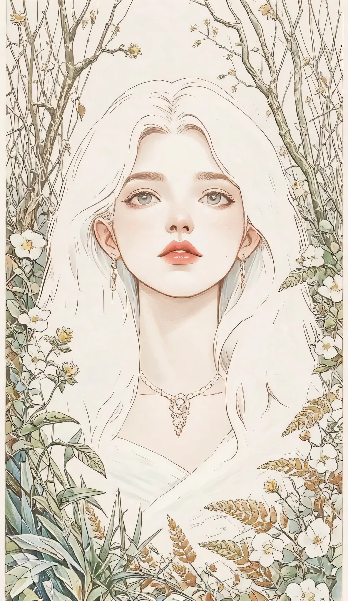 master piece:1.5、(minimal art, line drawing), woman、Black and white art:1.2、lips are red、Black and white world、silence、An ennui look、Densely drawn