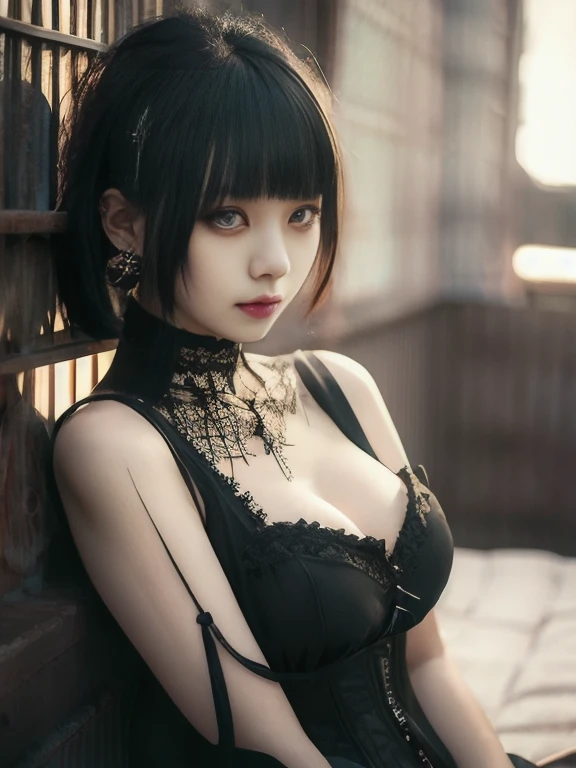 Araffe mulher com cabelo preto e um vestido preto posando para uma foto, ela tem cabelo preto com franja, cruel korean goth girl, garota de anime na vida real, anime vibes, corte de cabelo preto hime, garota anime sedutora, o corte Hime, trends on cgstation, trends on cgstation, shikami, Bela Delfina, Kuvshinov Ilya,  melhor qualidade 8k