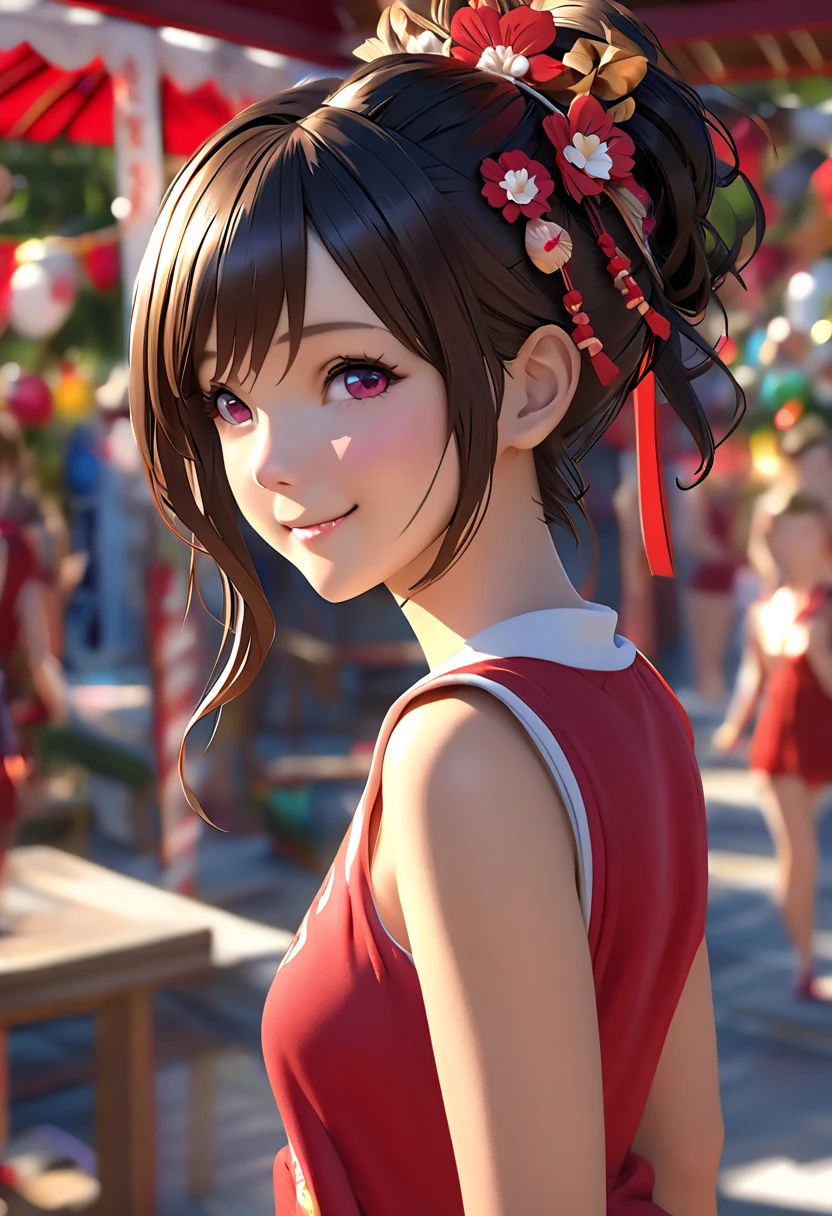 very cute and beautiful girl,(highly detailed beautiful face),(pink leotard:1.2),(sleeveless),(smile:1.2),happy,
festival in town street,(parade:1.2),(many people wearing pastel costume),flags,confetti in sky,outdoors,depth of field,
cowboy shot,standing,dynamic pose,black hair,hair band,
(best quality,masterpiece),absurdres,highres,ultra-detailed,extremely detailed,32k,8k resolution,
intricate details,cinematic scene,detailed background,solo,dynamic angle,hair fluttering in the wind,