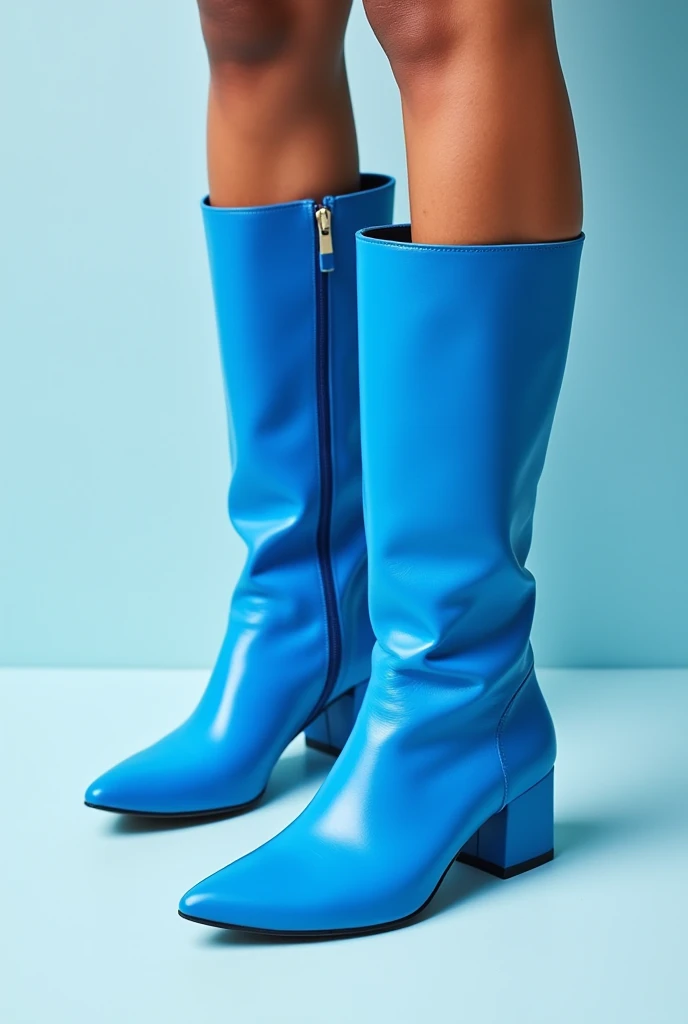 Create a cowboy woman mockup wearing royal blue leather ankle boots, fashion, modern minimalist style, beautiful, detailed, matte, photography, mockup.