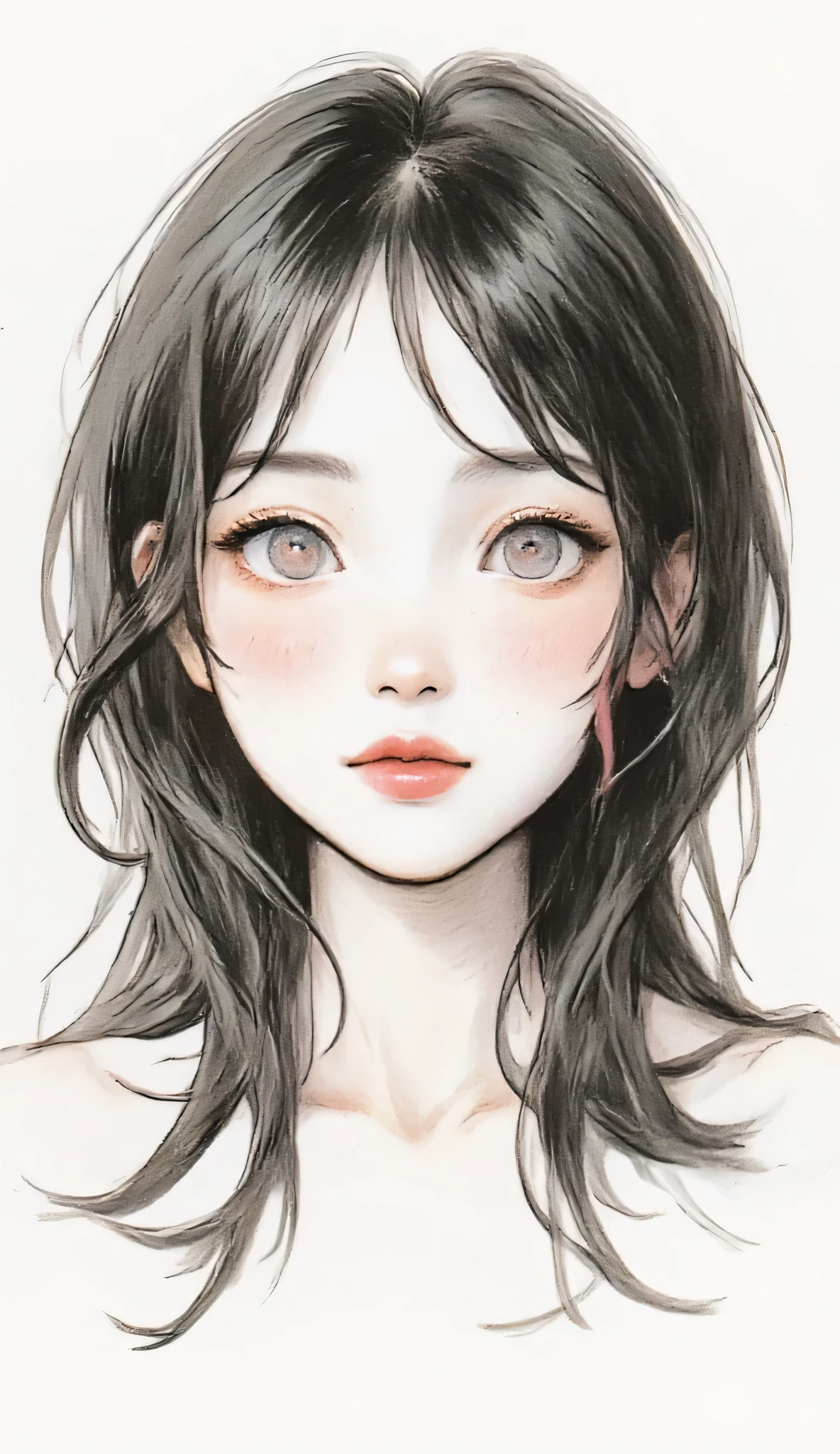 master piece:1.5、(minimal art, line drawing), woman、Black and white art:1.2、lips are red、Black and white world、silence、An ennui look、Densely drawn