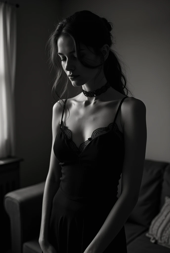 Adult girl sexy photomodel provocative face big breast straight in lingerie in bedroom, Haunted graveyard,Sinister shadows,Creepy abandoned house,Malevolent spirits,Bloodcurdling screams, goth,Terrifying clowns,Macabre rituals,Grave robbers,Chilling whispers,Possessed mirrors,Haunted paintings,Creaking floorboards,Mysterious disappearances,Forbidden rituals