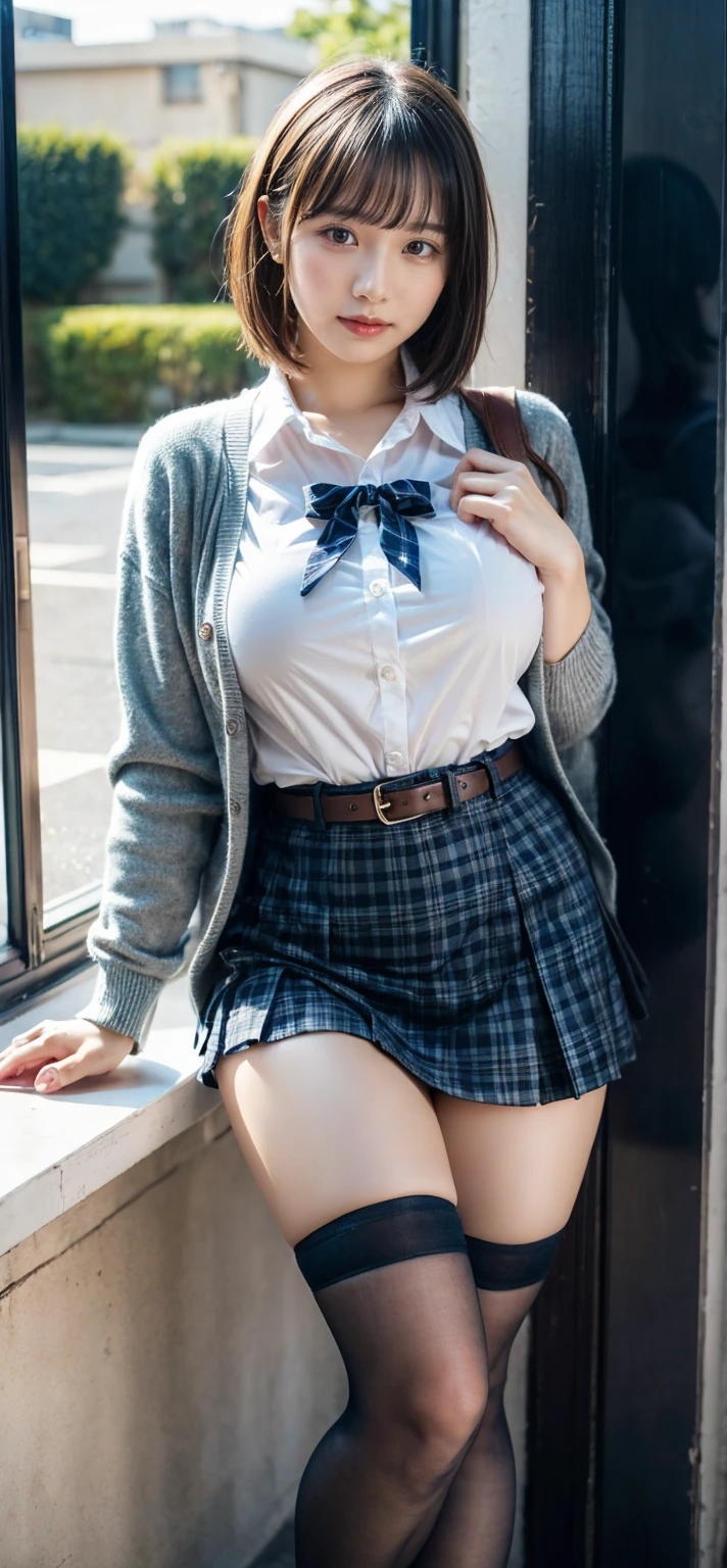 (in 8K, Raw photography, top-quality, masterpiece:1.2),Beautiful Girl, Dark hair, Short hair, (Curly hair), (((Lace light blue panties))), NSFW, (Show your teeth and smile), looking at the viewers, (((Lift the hem of the skirt, Lift the hem of the skirt with both hands, Lift the hem of the skirt yourself))), (Human biologically correct、References)、((Japan )), (Red Blazer:1.2), (short plaid skirt:1.5), (neck tie:1.2), Check skirt, ((of the highest quality, 16 K, masutepiece: 1.3)), 1 girl, Light on Face, hyperdetailed face, very detailed lips, Detailed eyes, Realistic pupils, Beautiful hands of the city, Two hands, normal hands, Two arms, complete hands, Beautiful body, Beautiful fingers, normal fingers, Five Fingers, Five Fingers, (Thumbs、Indexer、Middle Finger、ring finger、Pinky), Beautiful ears, normal ears, Beautiful eyes, shiny eyes, Beautiful mouth, Beautiful lips,(Correct eye balance)