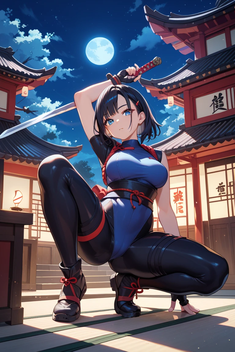 1boy, feminine and girly, trap, twink, leaning forward, background, blush, black hair, anus peek, detailed and very small feminine penis, presenting big butt, ninja, innocent and cute boy, the boy is about , butt, bulge, nighttime, (night), outdoors, on a roof,