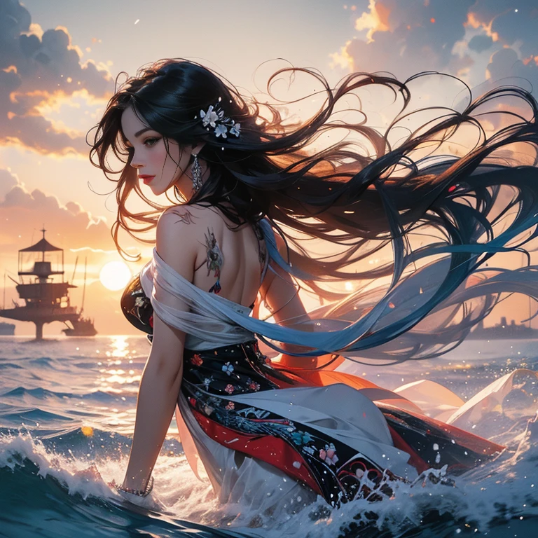 beautiful goddess emerging from the ocean, caucasian girl with shiny silver hair, full female body, golden eyes, wild waves, big waves, oriental mandala tattoos, transparent dresses, skin wet with water, stormy sky, sunset sky red stormy clouds, ancient temple floating in the sea, floating old clock, lamp, lantern, beautiful girl with a slight smile, transparent blouse, black vikini, fantasy, fractal,, Sakimichan-style art, slight smile, legs open, pubic hair view, 1 sexy girl, exposed breasts, open transparent T-shirt, Mandala and flower tattoos, Best Quality ,black hair fused with platinum and gold, naked girl, visible beautiful pubic area, pink pesons, small breasts in sight, tattoos on the naked body, old floating clock, lamp, lantern , skin wet with water, open legs,multicolored sea waves, full body, sea goddess rising from water and waves,, beautiful girl closeup view,, Belinda, blonde brown hair, dappled sunlight, luminescent glow orange cyan liquid lamp, liquid splash art, sky with storm and a psychedelic nebula silhouette, tribal, wide angle shot, red, green, brown, luminescent glow colors liquid, digital painting, by Koos Roos art, sharp focus, studio shot, intricate detail, effect splash, small bubbles floating, highly detailed, sharp focus, studio shot, intricate detail, highly detailed, by Koos Roos, multicolored ocean, psychedelic moving waves, long hair fused into multicolored sea waves, light lantern, lamp and antique clock,water-soaked skin and clothing, mujer desnuda, nalgas grandes, dama desnuda,magical dimensional portal, beautiful girl in the foreground, well-detailed perfect female body, sexy pose, provocative pose,naked girl, visible beautiful pubic area, pink pesons, small breasts in sight, tattoos on the naked body,