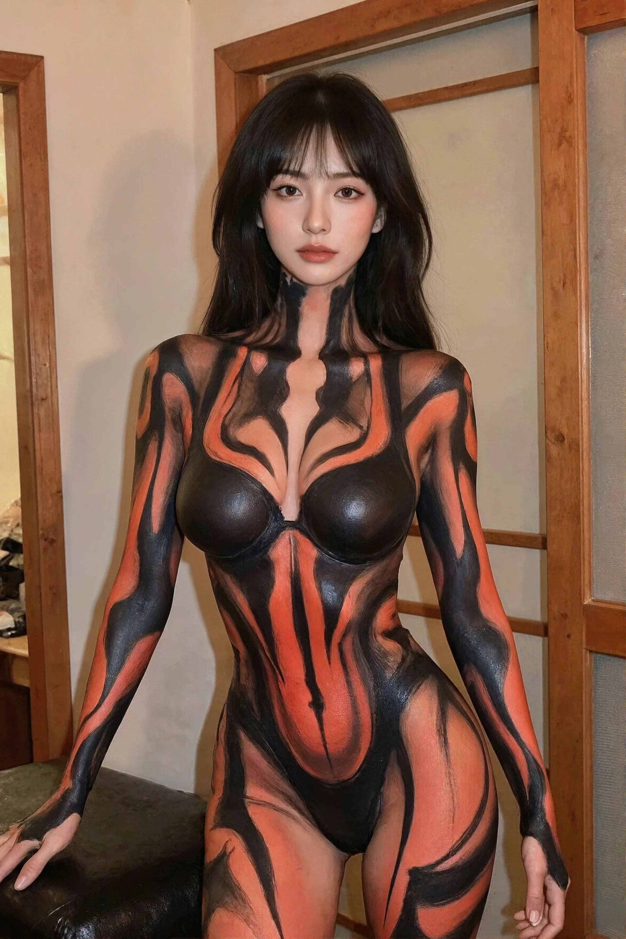 Lingerie spiderman, lady korean, huge breast, naked (best quality,4k,8k,highres,masterpiece:1.2), ultra-detailed, realistic, portraits, vibrant colors, glass