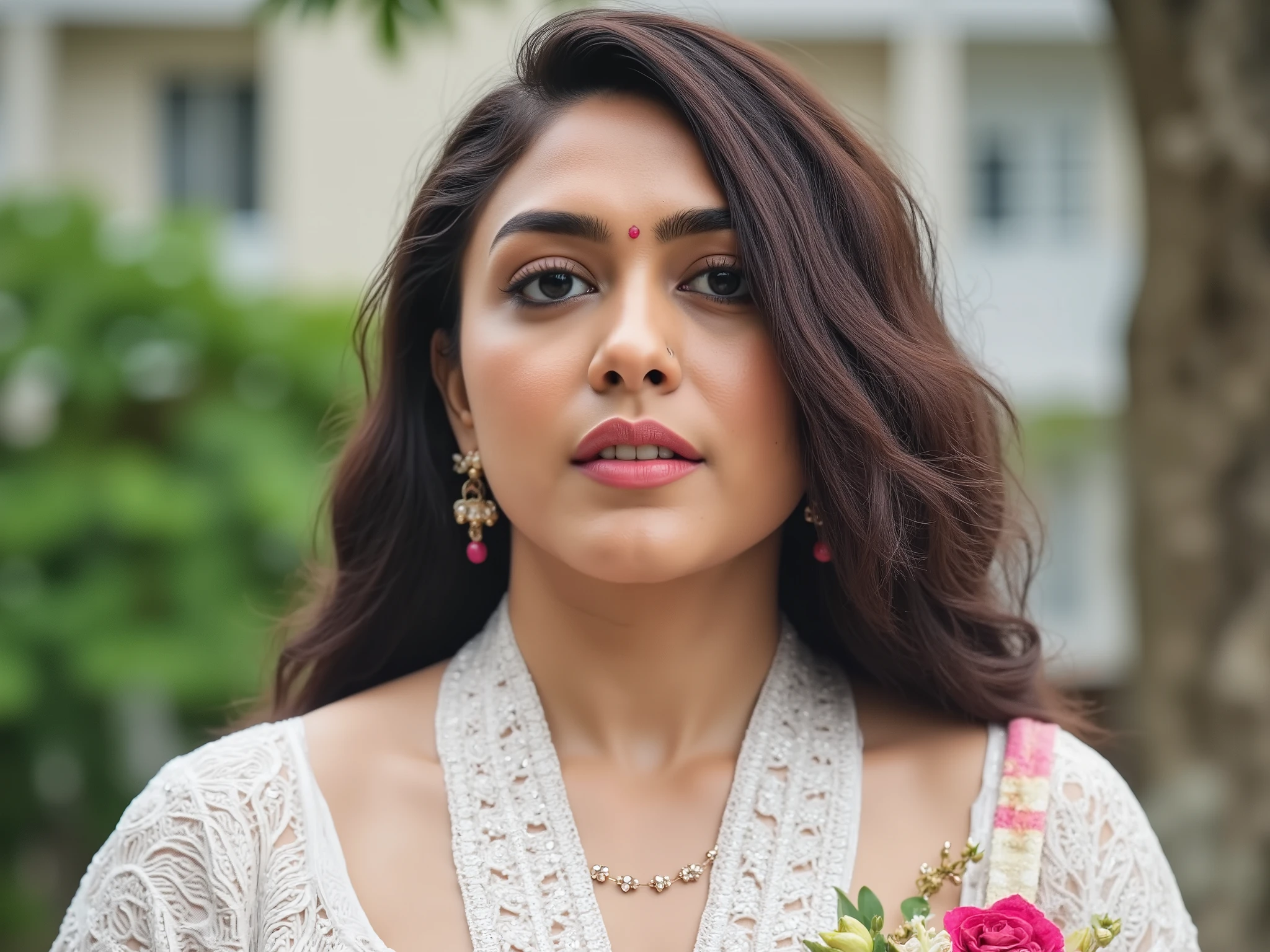 Foto RAW, photorealistic, photography, full body shot, master shot, goddess like beauty, perfect thick mallu Desi aunty bhabhi, Wearing a White Stanapatta, a chest-band.Saree model, model Photography, Indian White & Gloden saree shoot, Indian traditional wear advertising photography, traditional wear brand shoot, face of Indian actress Sonakshi Sinha, masterpiece, realistic, realism, incredible details, sensual pleasure, photorealism, detailed skin, skin pores, high contrast, photorealistic Artstation 8k HD digital art trend of high definition and detailed realistic skin texture, ultra detail, realistic skin texture, armature, best quality, ultra high definition, (photorealistic:1.4),, high resolution, detail, raw photo, Re sharp, by Lee Jefferies Nikon D850 Film Stock Photo 4 Kodak Portra 400 Camera F1.6 Lens Rich Color Ultra Real Realistic Realistic Textures Dramatic Lighting Unreal Engine Trending at Art Station Cinestill 800,(pele altamente detalhada: 1.2), 8k UHD, DSLR, soft-lighting, alta qualidade, grain of film, Fujifilm XT3A sexy plus sized 3 south indian woman wearing only blouse on top and saree on bottom,thick boobs cleavage