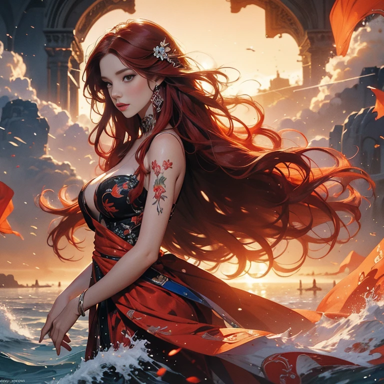 stormy sunset reddish sky, abstract rough waves, concept art, skin wet with water, water droplets, bubbles and wave foam, beautiful woman back view with legs apart, masterpiece art, aphrodite in rococo style, maximum detailed digital painting, portrait, blue and gold, rutkowski style, full body, beautiful full-body Caucasian girl close-up, oil painting, Looks pretty, movie scene, perfect face, perfect symmetrical eyes, by Valent10179, masterpiece, surreal, sharp focus, ultra detailed, studio light, Eduard Fridrih Leibold, Ernst Haeckel, Jean Metzinger, cubist art, relief relief, Mucha, complementary colors, stormy reddish sky at sunset, abstract rough waves, concept art, skin wet with water, water droplets, bubbles and wave foam, beautiful full-body Caucasian girl foreground, oil painting, stormy sunset reddish sky, abstract rough waves, concept art, skin wet with water, water droplets, bubbles and wave foam, full body, light coquettish smile, filigree