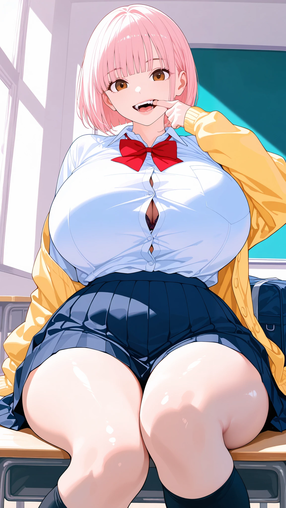 Anime illustration、highest quality、A voluptuous, lustful idol offering sexual services、Outdoor stage at school festival、Spread your legs、Nishizumi Maho、smile、Perfect balance、Oversized bust、Fatty legs、Erect nipples、Exposing、Clear eyes、Cowboy Shot、Sweaty、Thigh-high boots