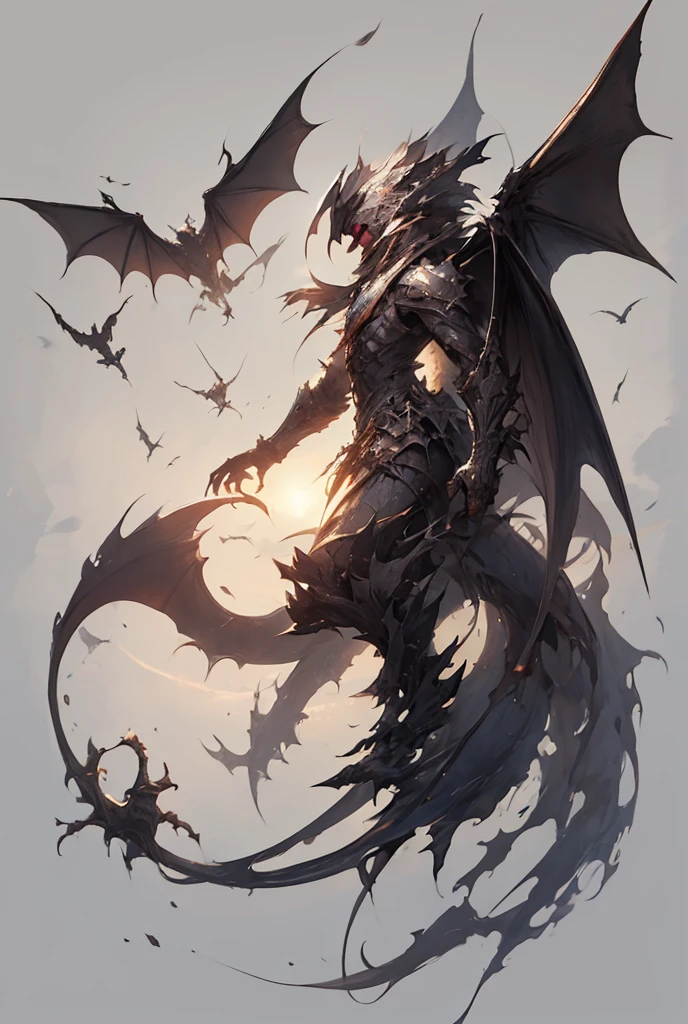 extremely detailed dragon with wings spread, ink drawing style